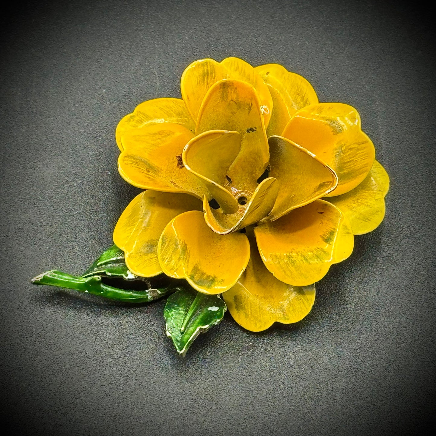 Vintage Enamel Yellow Rose Flower Brooch