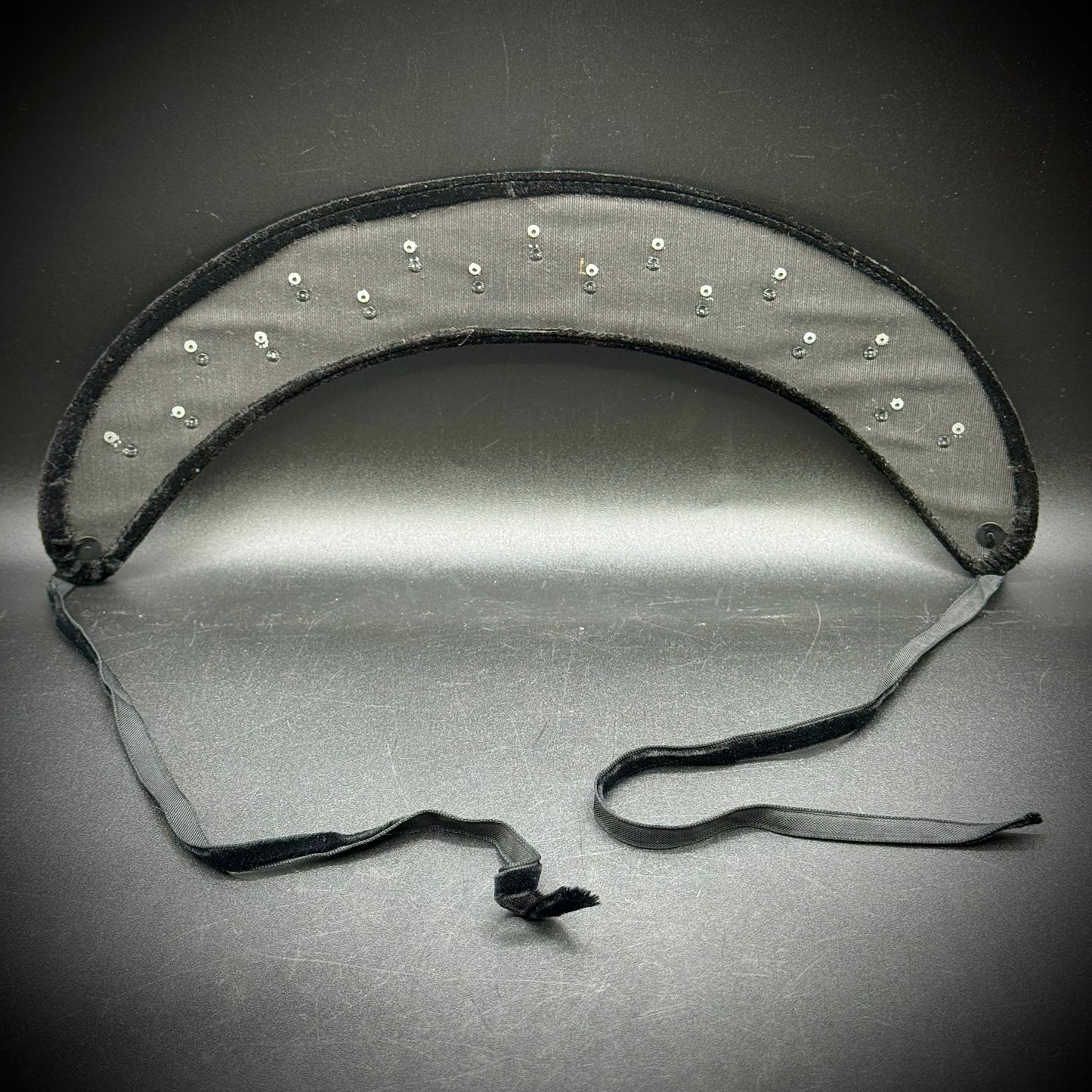 Vintage Black Velvet Faux Pearl & Rhinestone Head Band/Bonnet