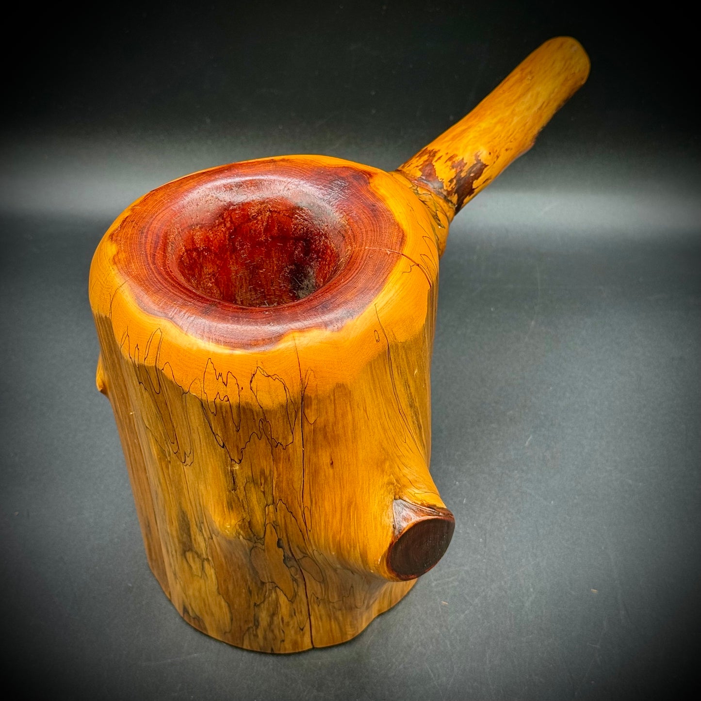 Artist Signed Wood Burl Handled Candle Holder