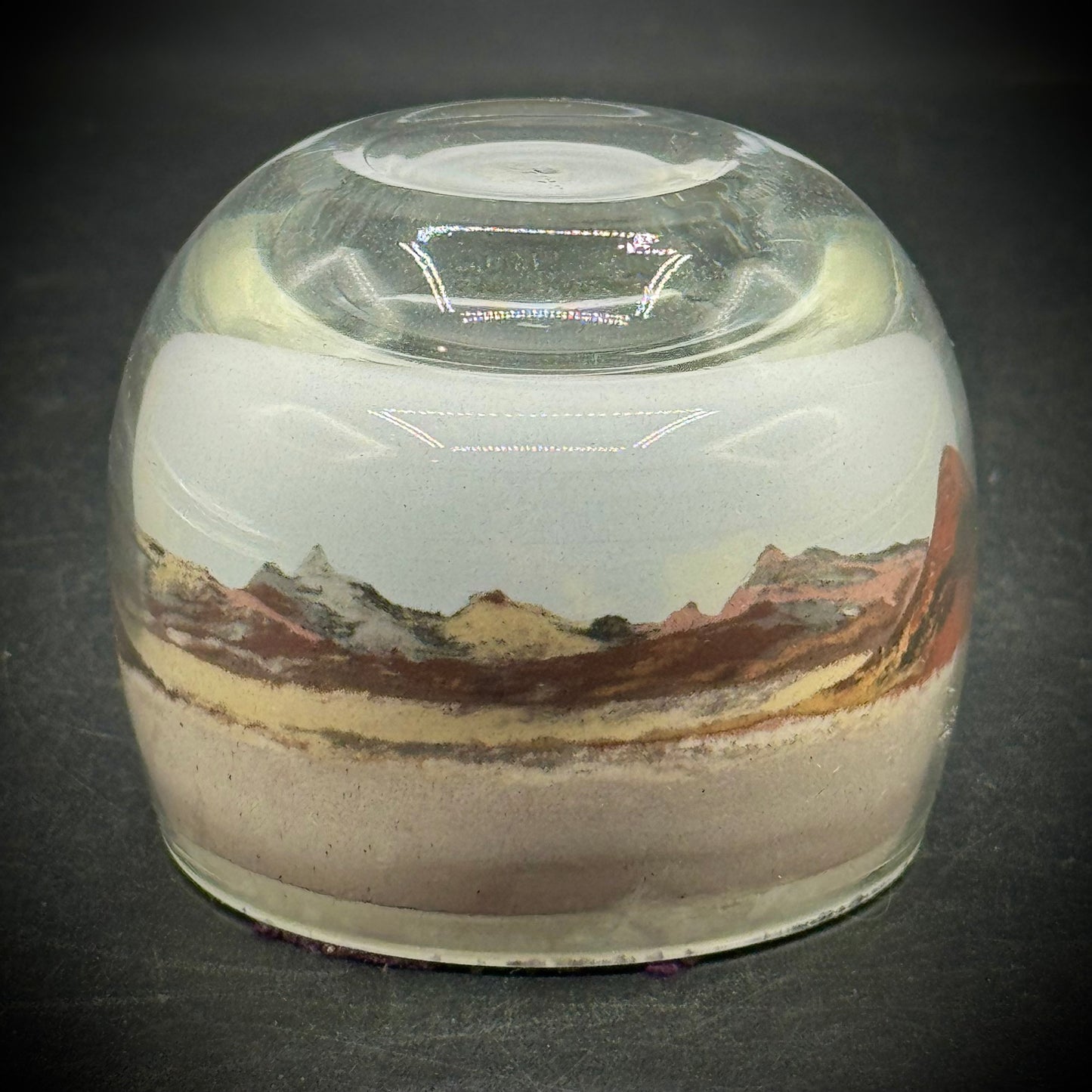 Artist Made High Detail Sand Art Glass Paperweight on Purple Felt