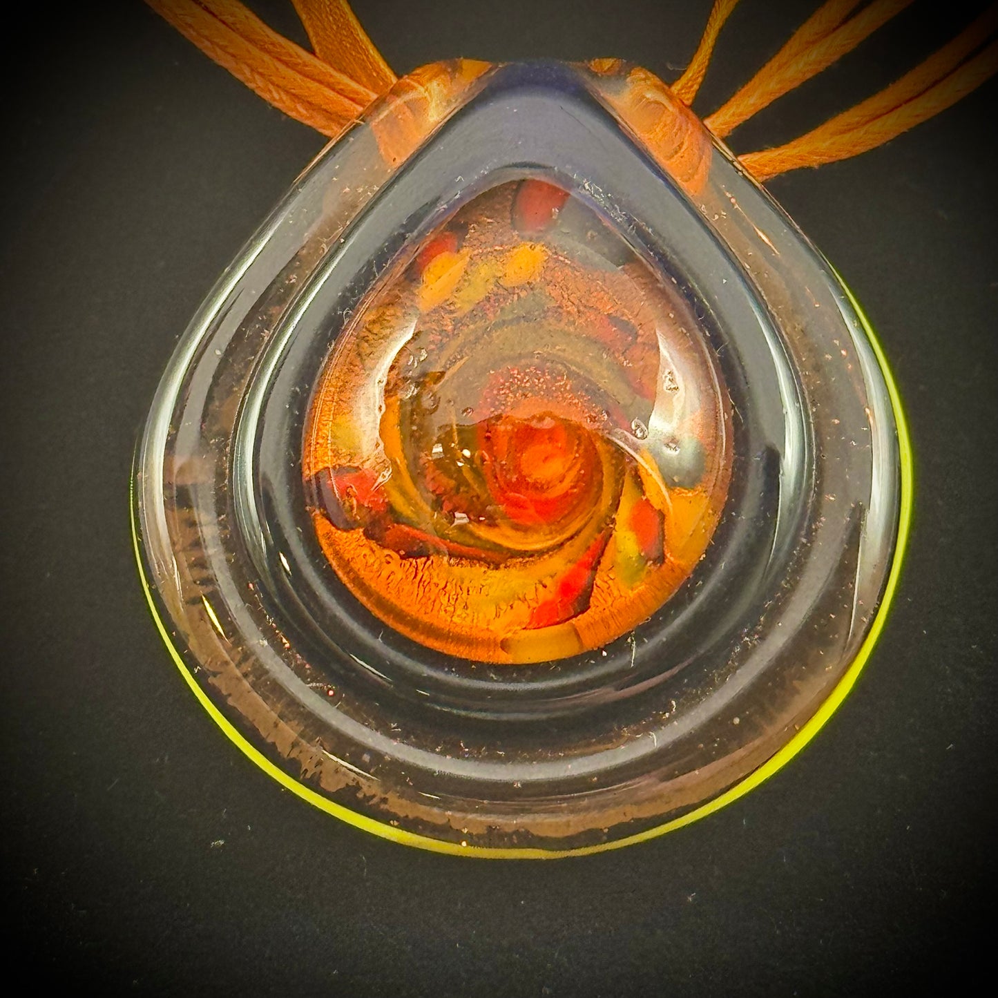 Murano Art Glass Necklace with Orange & Black Silk