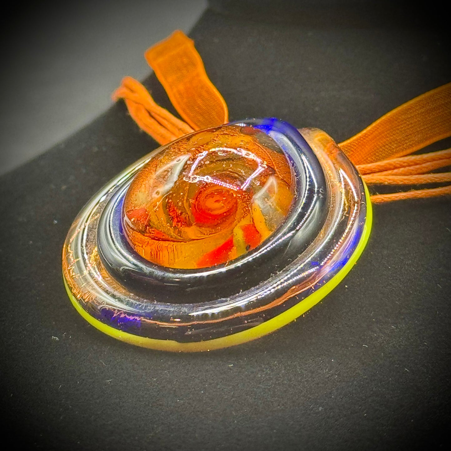 Murano Art Glass Necklace with Orange & Black Silk