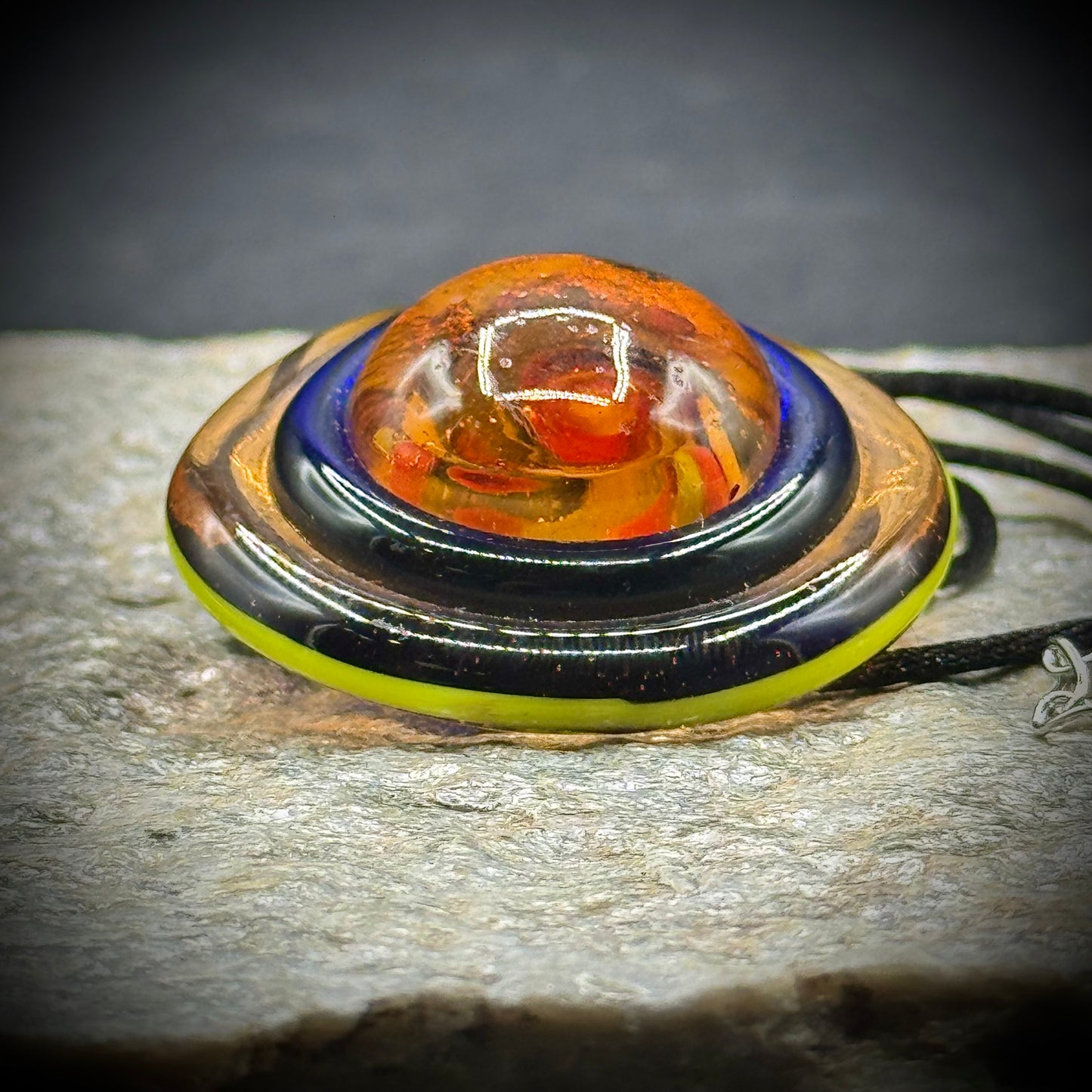 Murano Art Glass Necklace with Orange & Black Silk