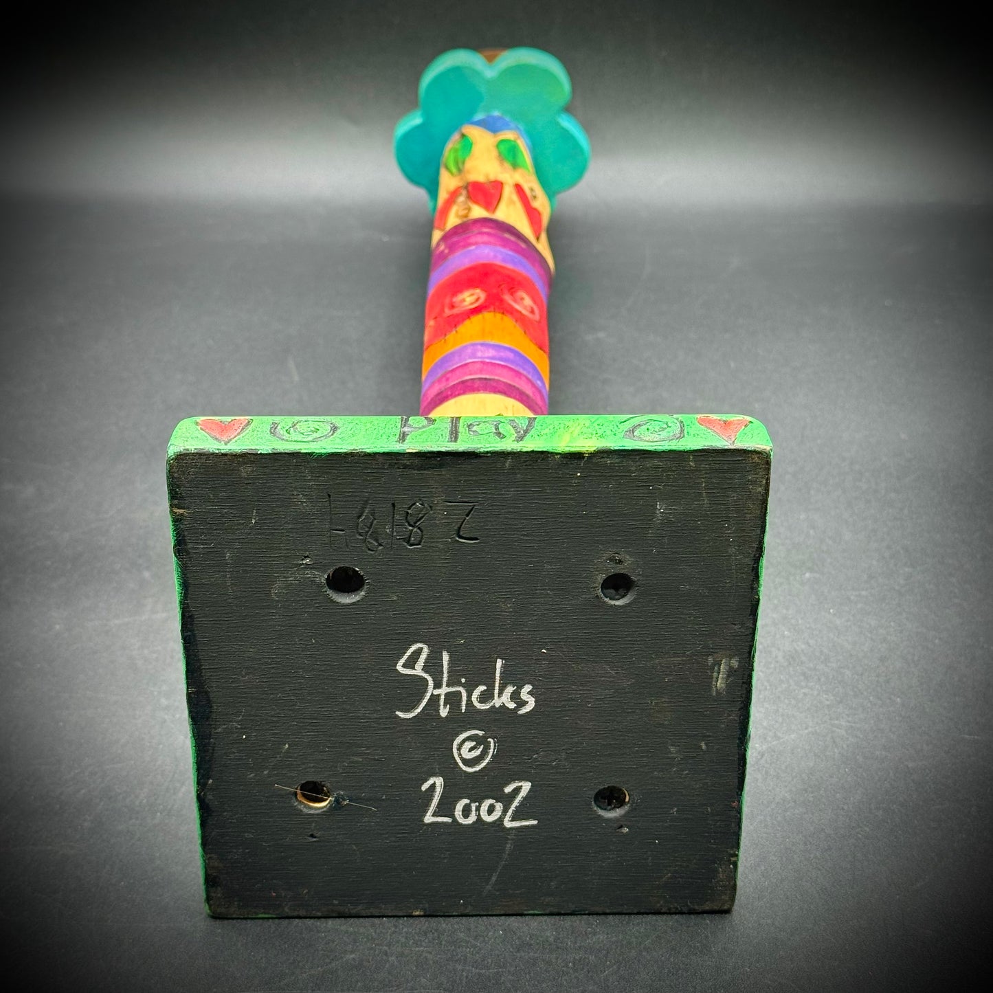 RARE Hand Painted Sticks of Iowa Folk Art Candlestick