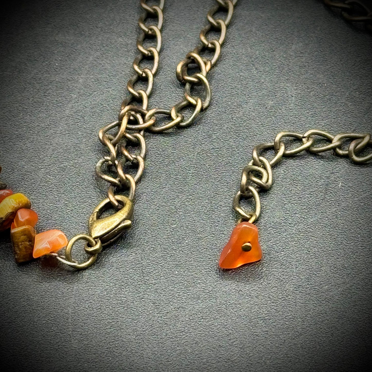 Tiger's Eye & Carnelian Necklace with Long Extension