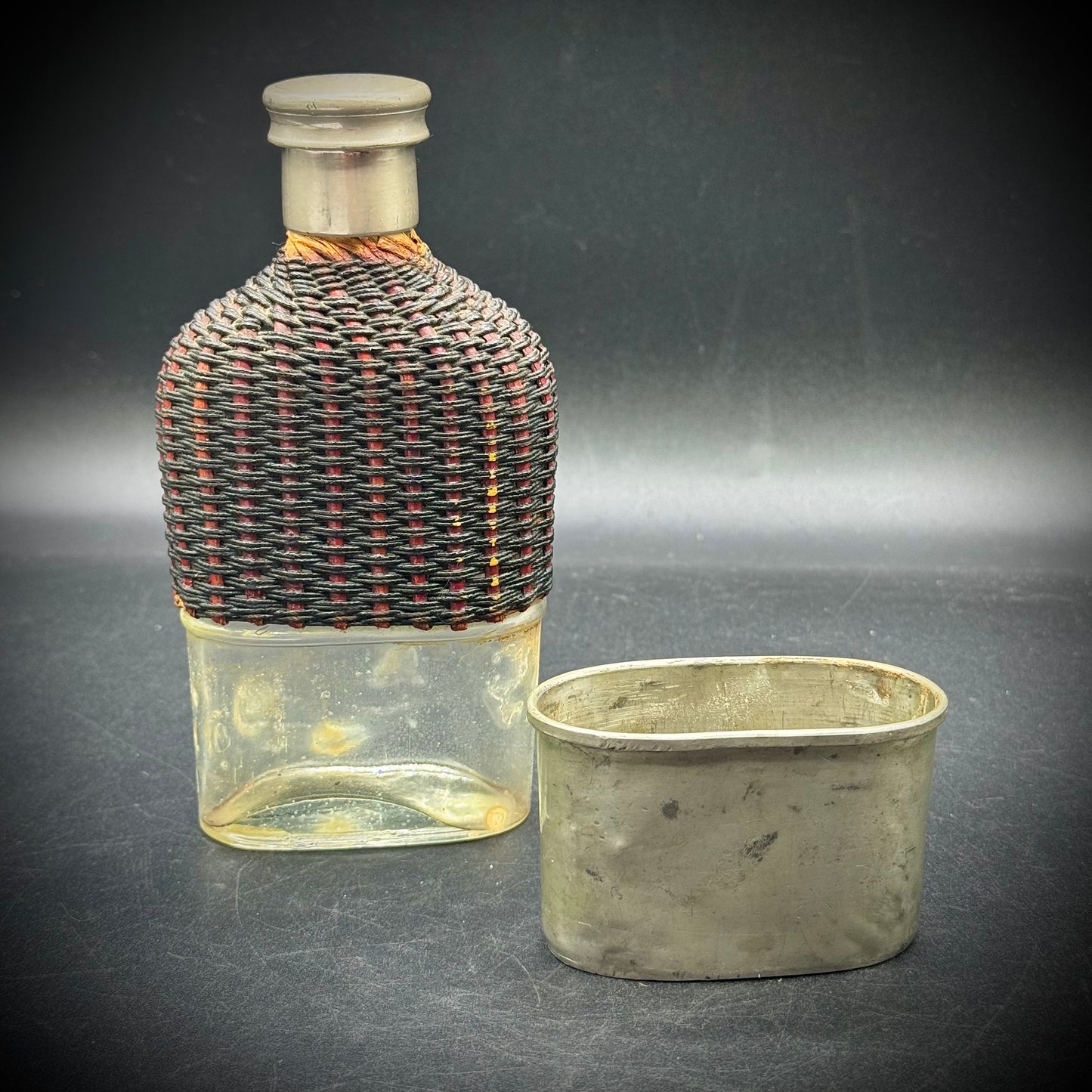 Antique Victorian British Military Officer's Flask with Wicker Weave