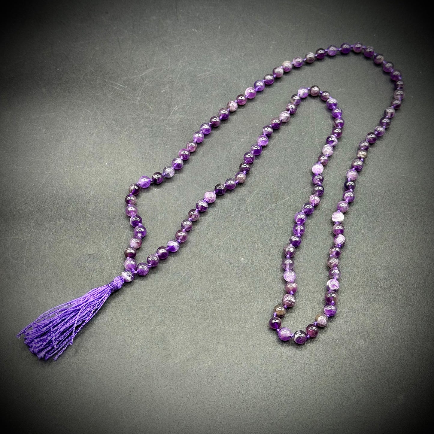 Long Natural Amethyst Bead Necklace with Tassel