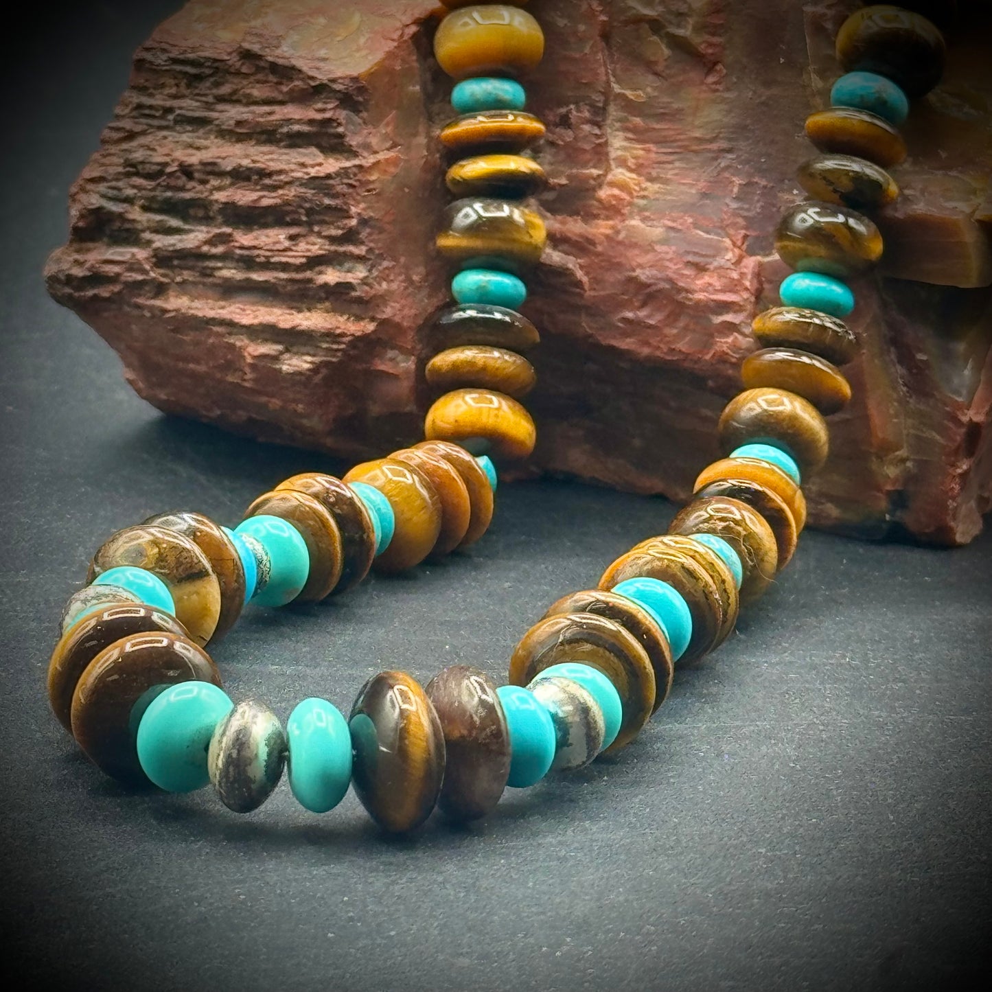 Turquoise, Tiger Eye & Sterling Silver Necklace