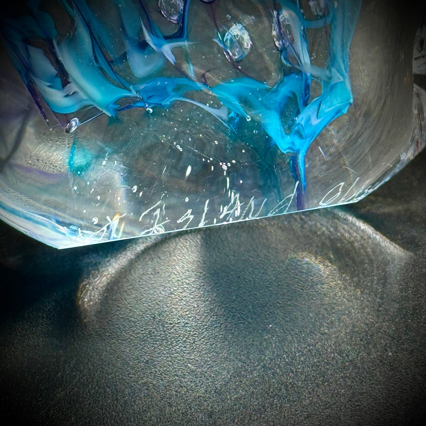 Vintage Signed Hot Island Glass of Maui 1996 Art Glass Small Fish w/Powder Blue