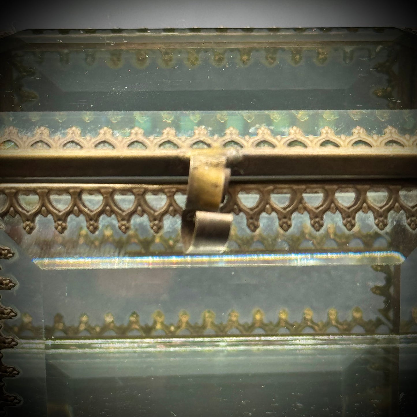 Vintage Glass & Metal Lidded Jewelry Box