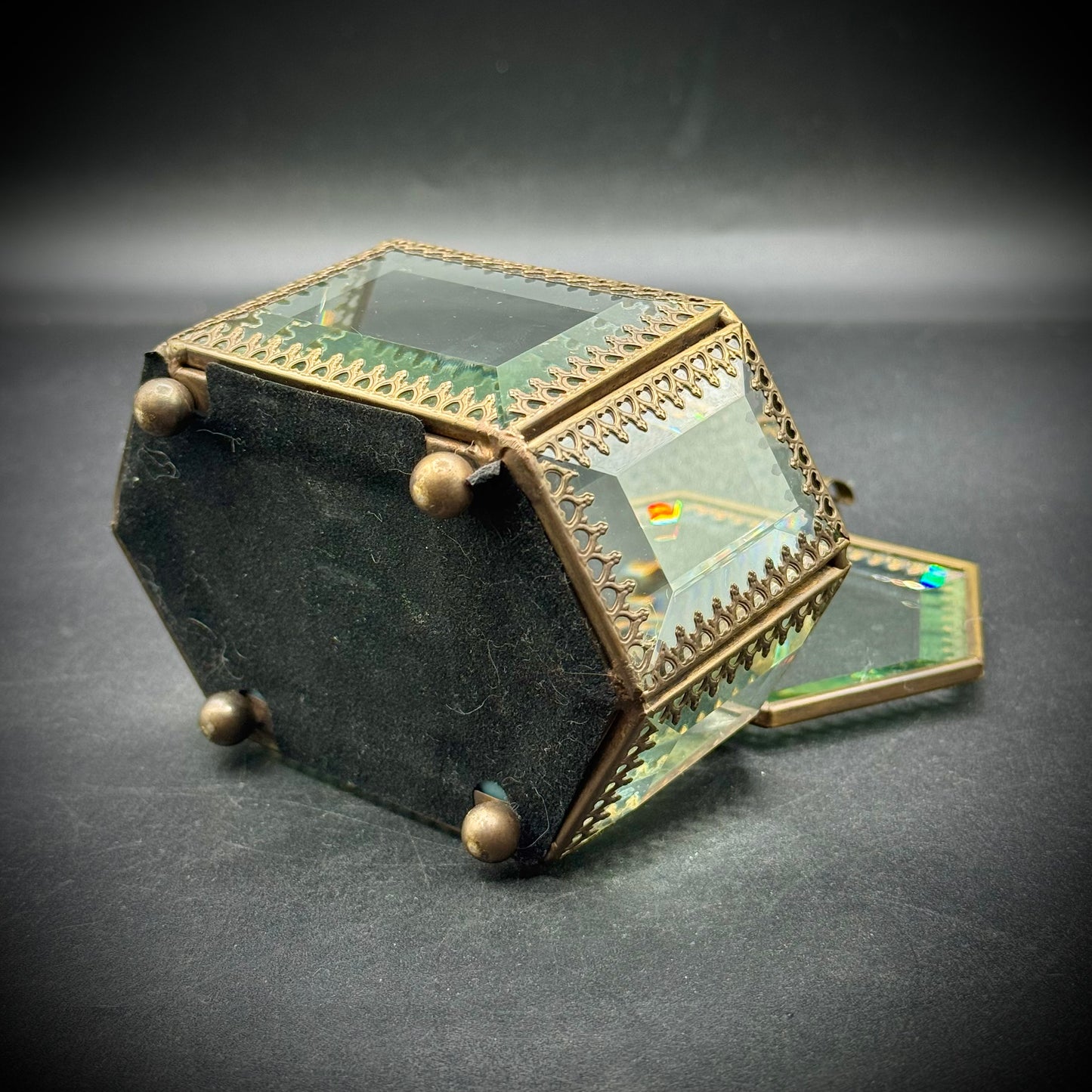 Vintage Glass & Metal Lidded Jewelry Box