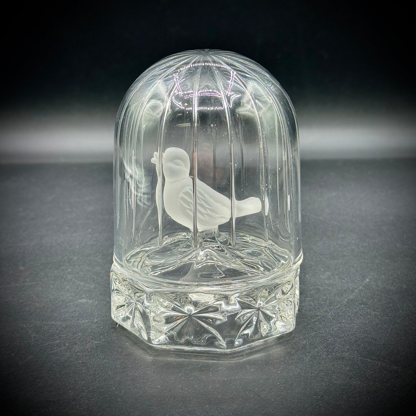 Vintage Hofbauer Byrdes Series Crystal Glass Bird in Domed Cage