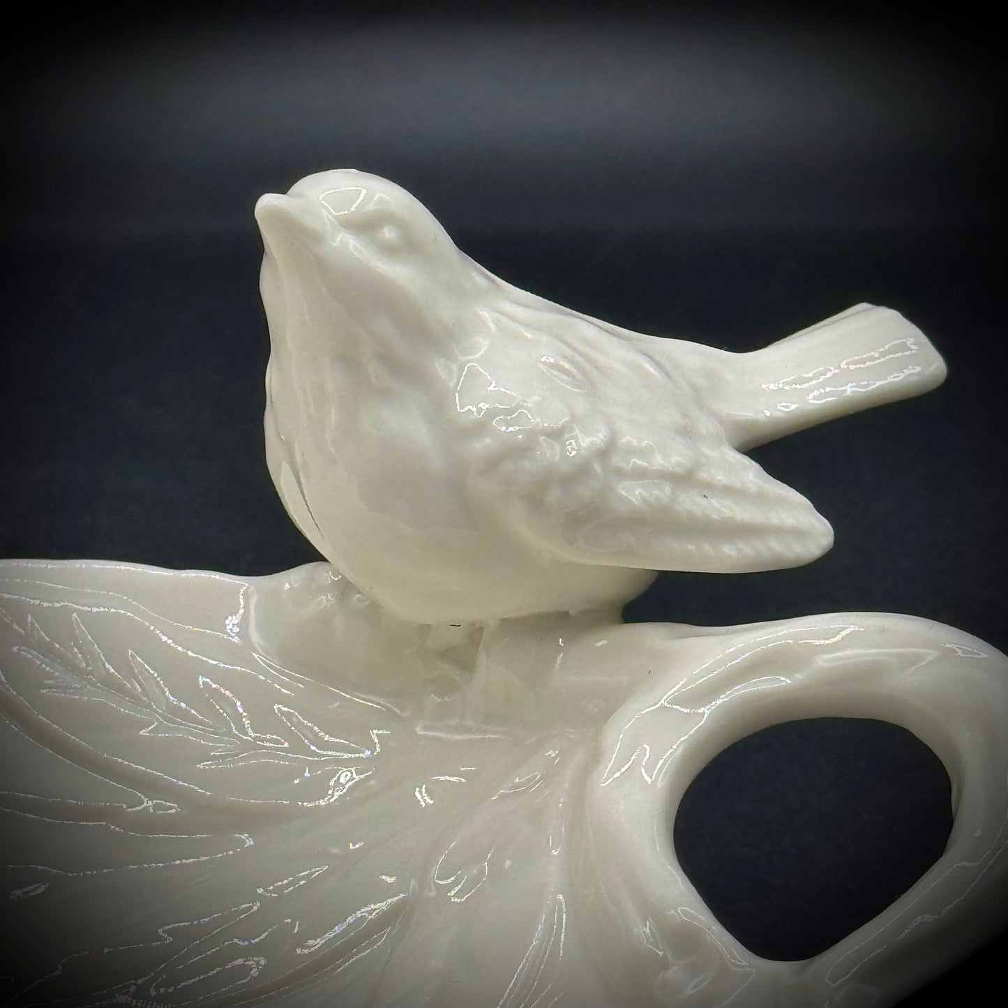 White Porcelain Dish with Bird & Leaf Motif
