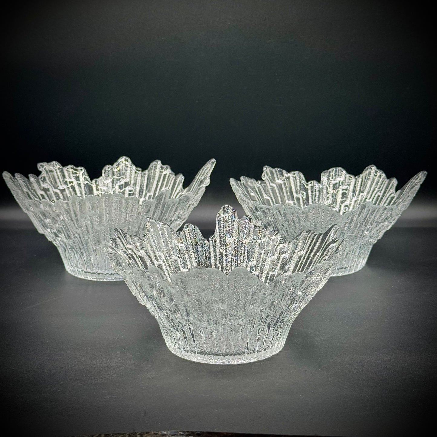 Set of 3 Vintage Finland Humpilla Tauno Wikkala Nothern Lights Ice Crystal Bowls