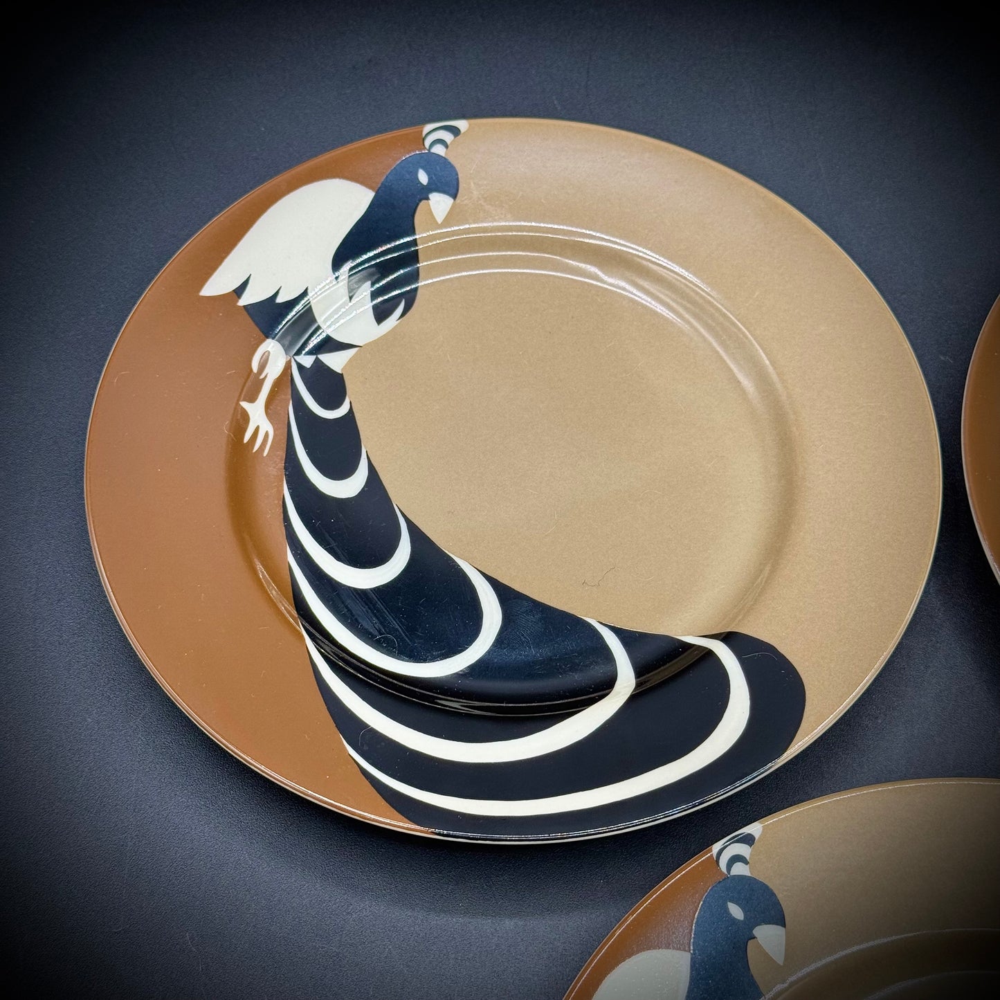 Set of 3 Vintage Fitz & Floyd Art Deco Style Peacock Dishes