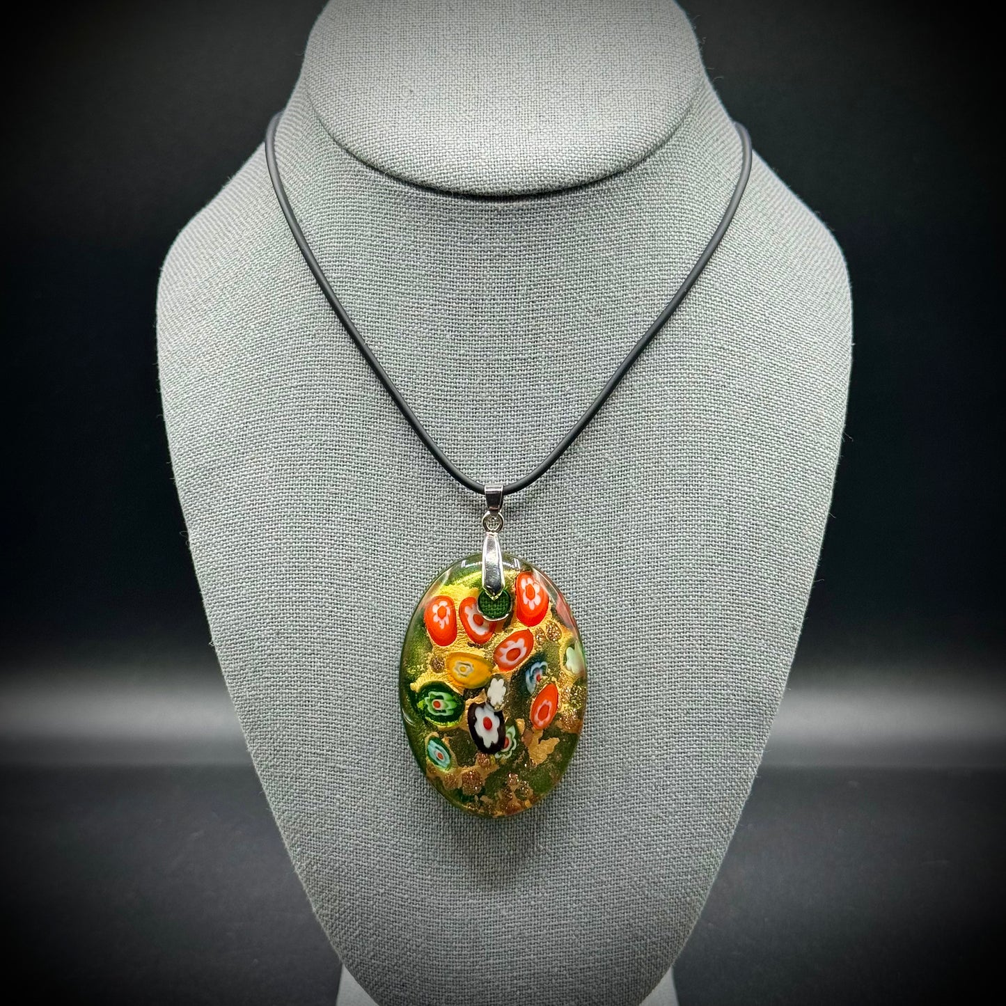 Caper Glass Creations Millefiori Art Glass Pendant
