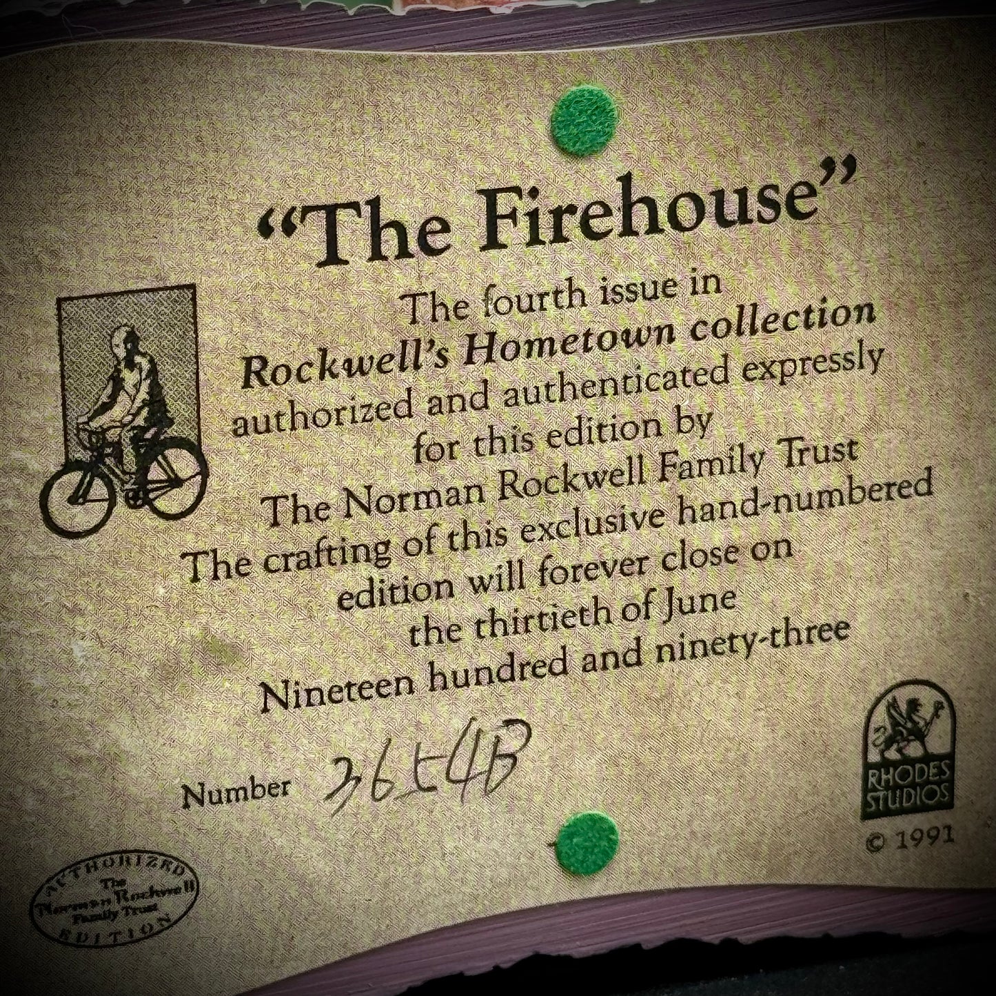 Vintage Rhodes Studio Rockwell's Hometown "The Firehouse"
