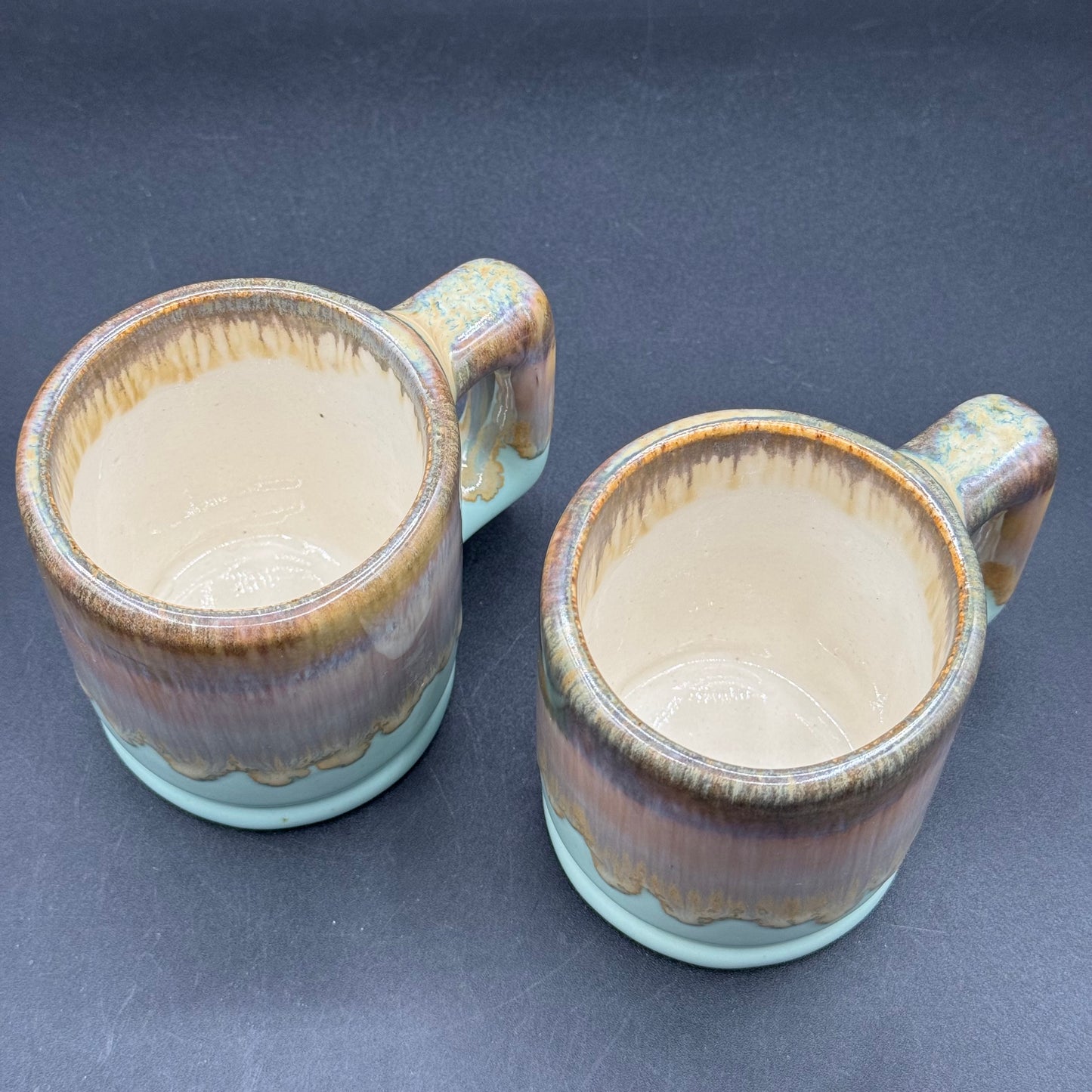 Set of Two Artist Padilla Signed Drip Glaze Pottery Mugs