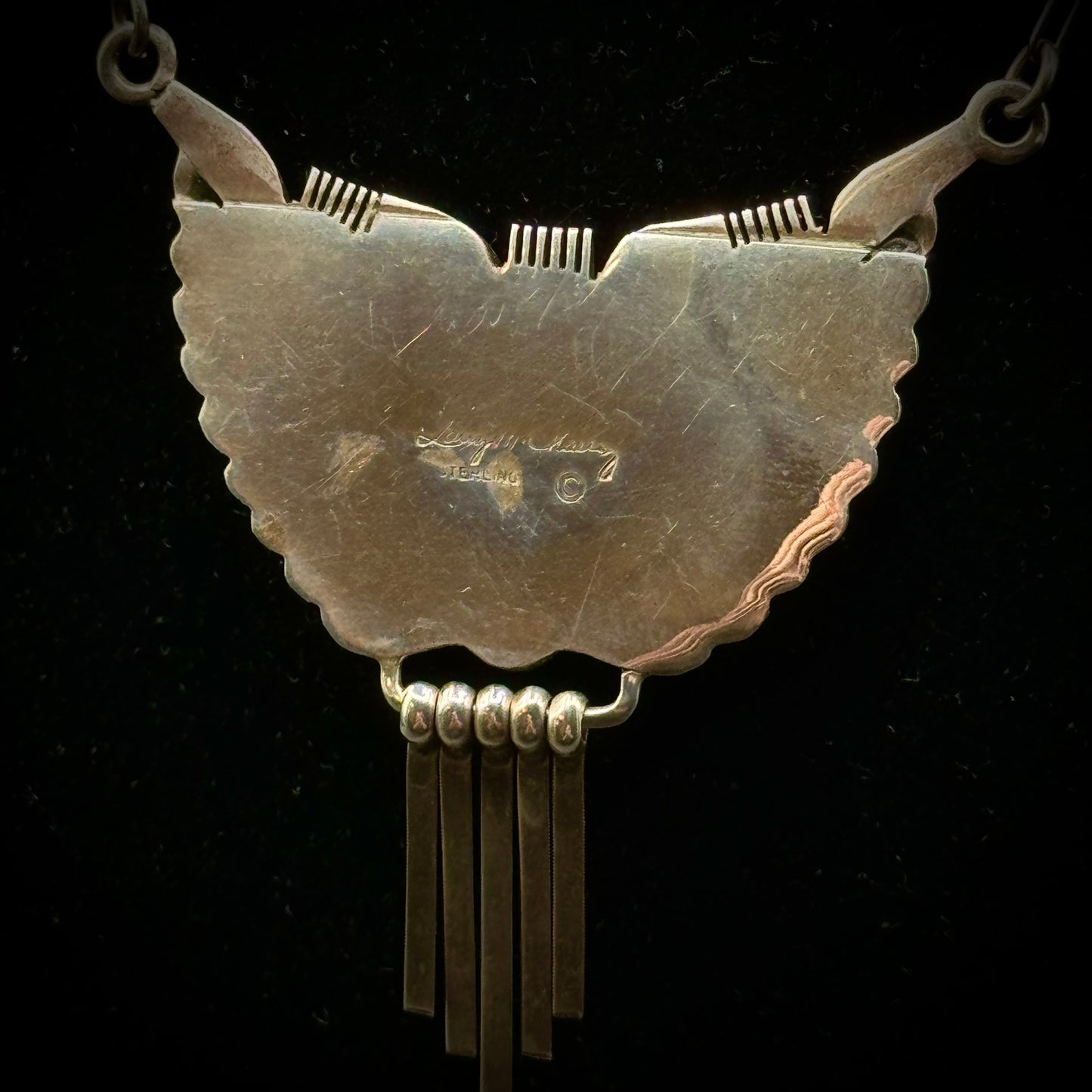 Exquisite Larry Martinez Chavez Signed Sterling Silver & Inlay Native American Necklace