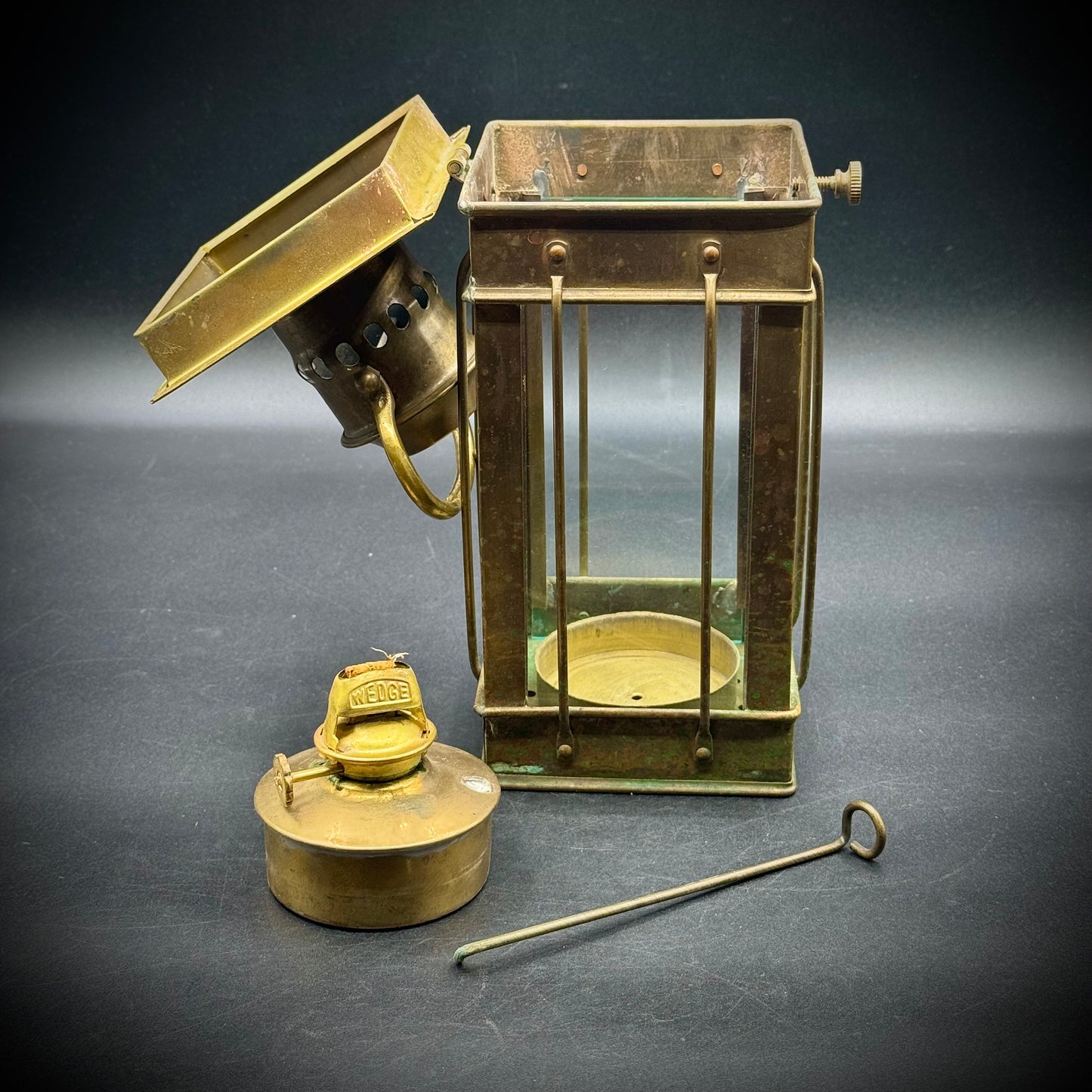 True Vintage Heavy Brass Lantern with Wedge Wick Base