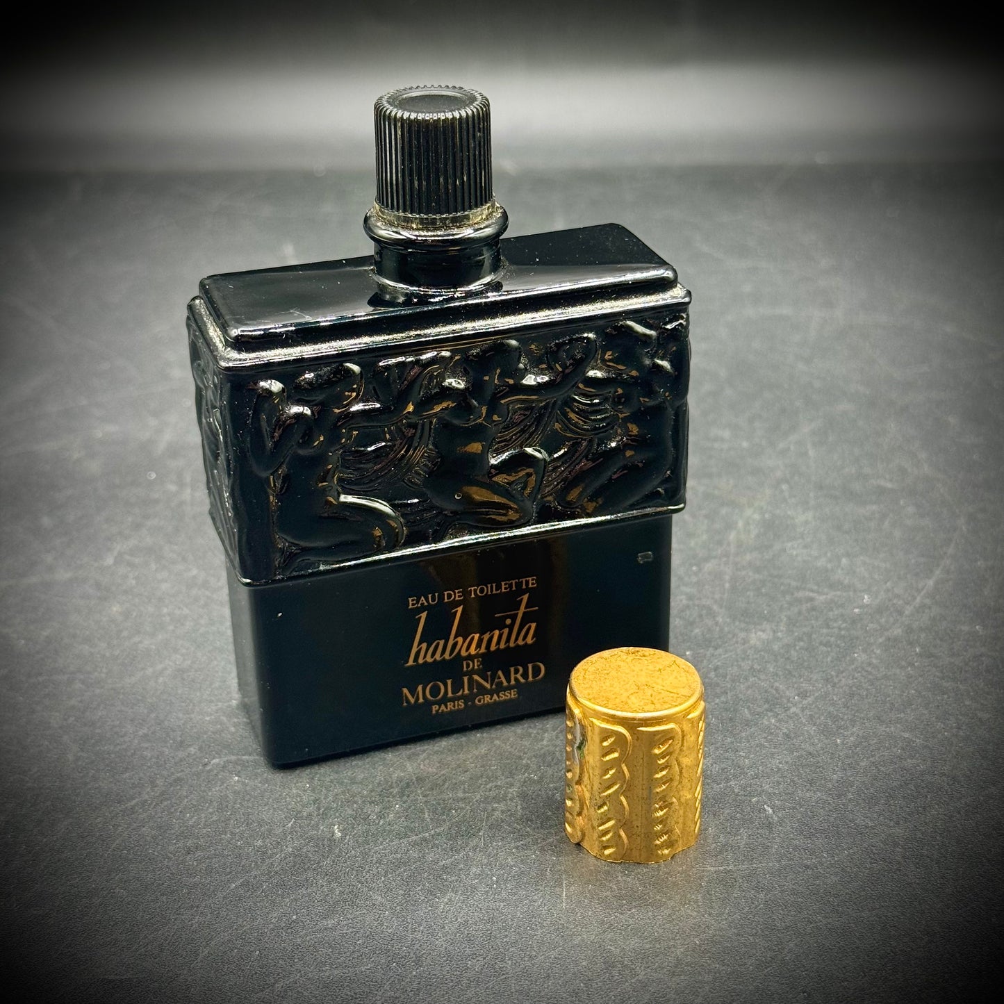 Vintage Lalique Black Glass Perfume Bottle by Molinard