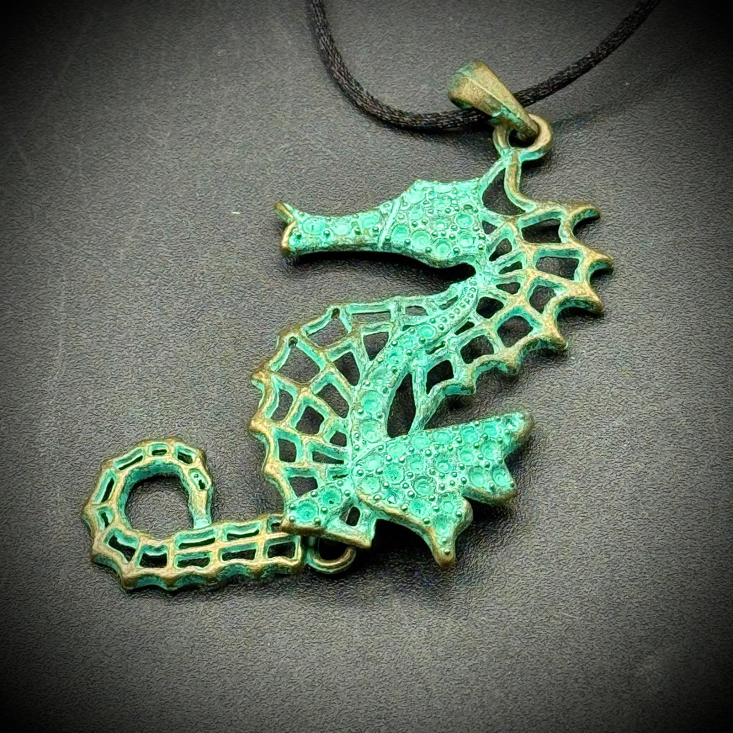 Articulating Seahorse Necklace Pendant on Silk Cord