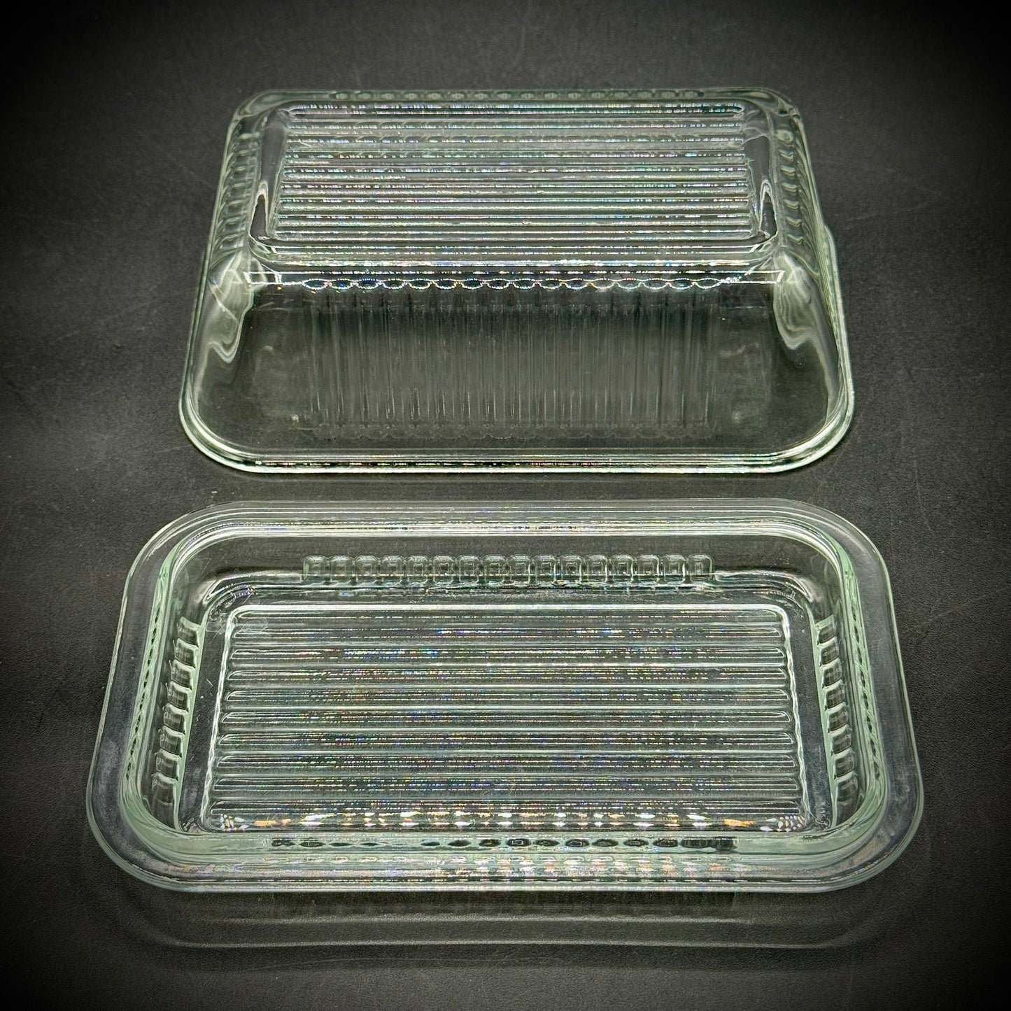 Vintage Retro Ribbed Glass Refrigerator Lidded Box