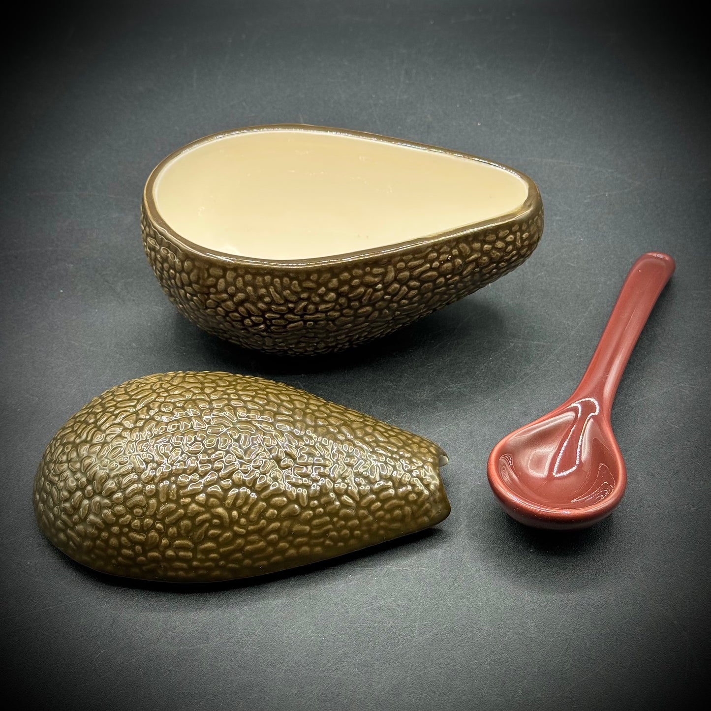 Ceramic Avocado Serving Bowl & Spoon