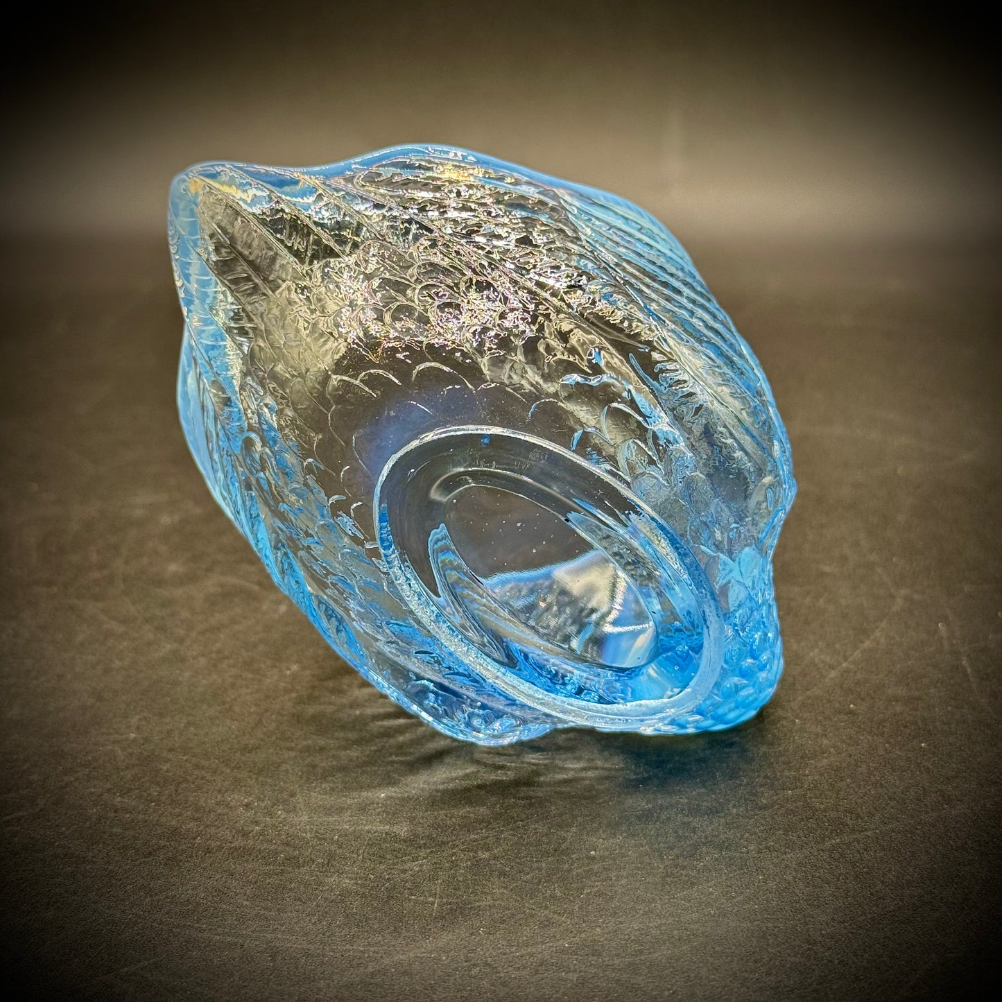 Vintage Fenton Opalescent Blue Swan Dish