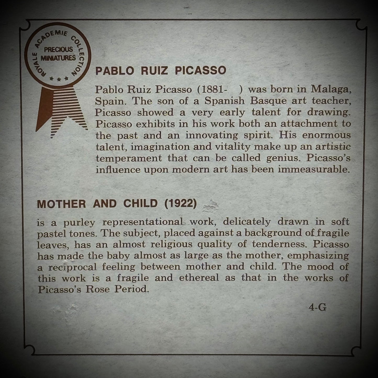 Vintage 1960s Royale Academie Collection Picasso Framed Print