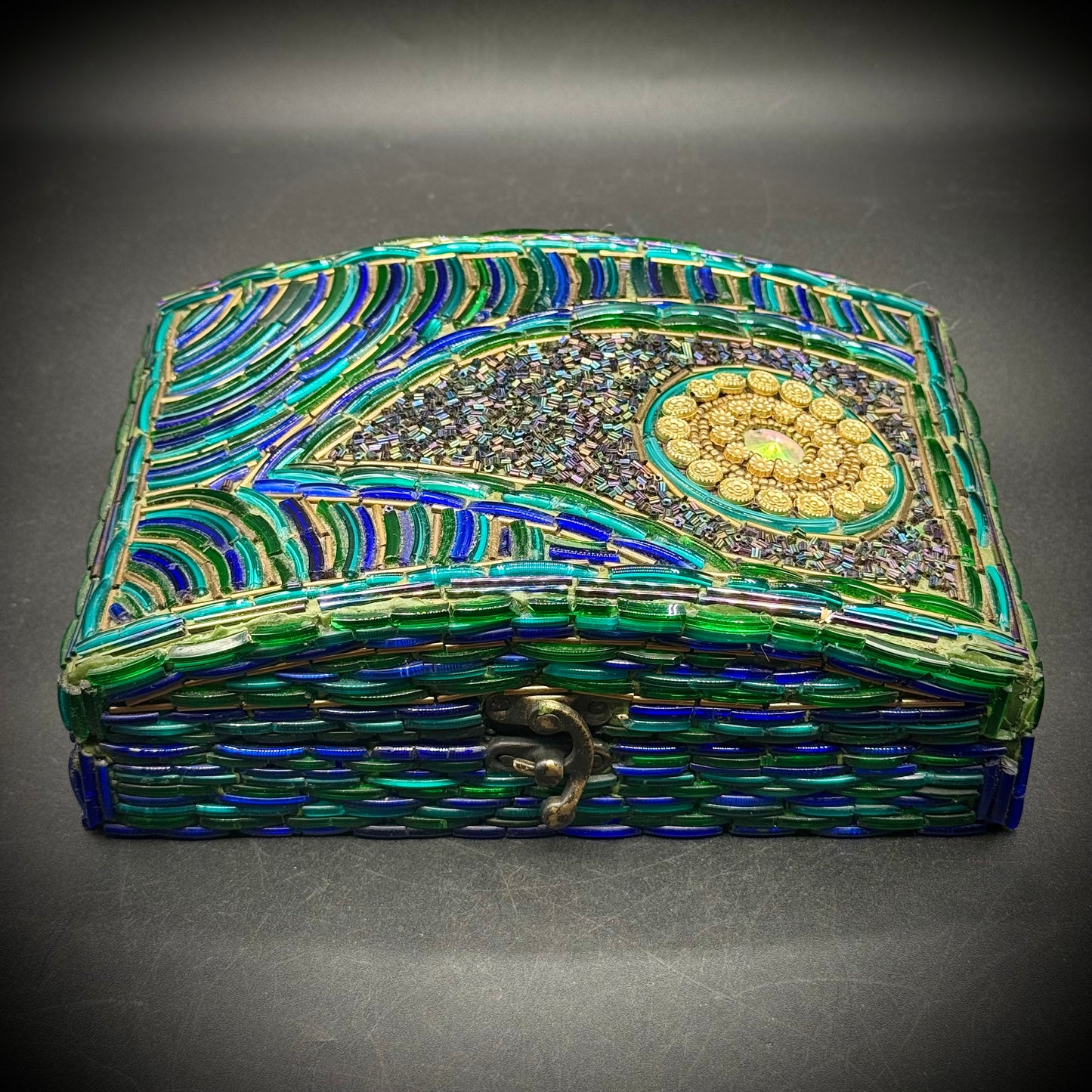 Colorful Beaded Box with Peacock Motif