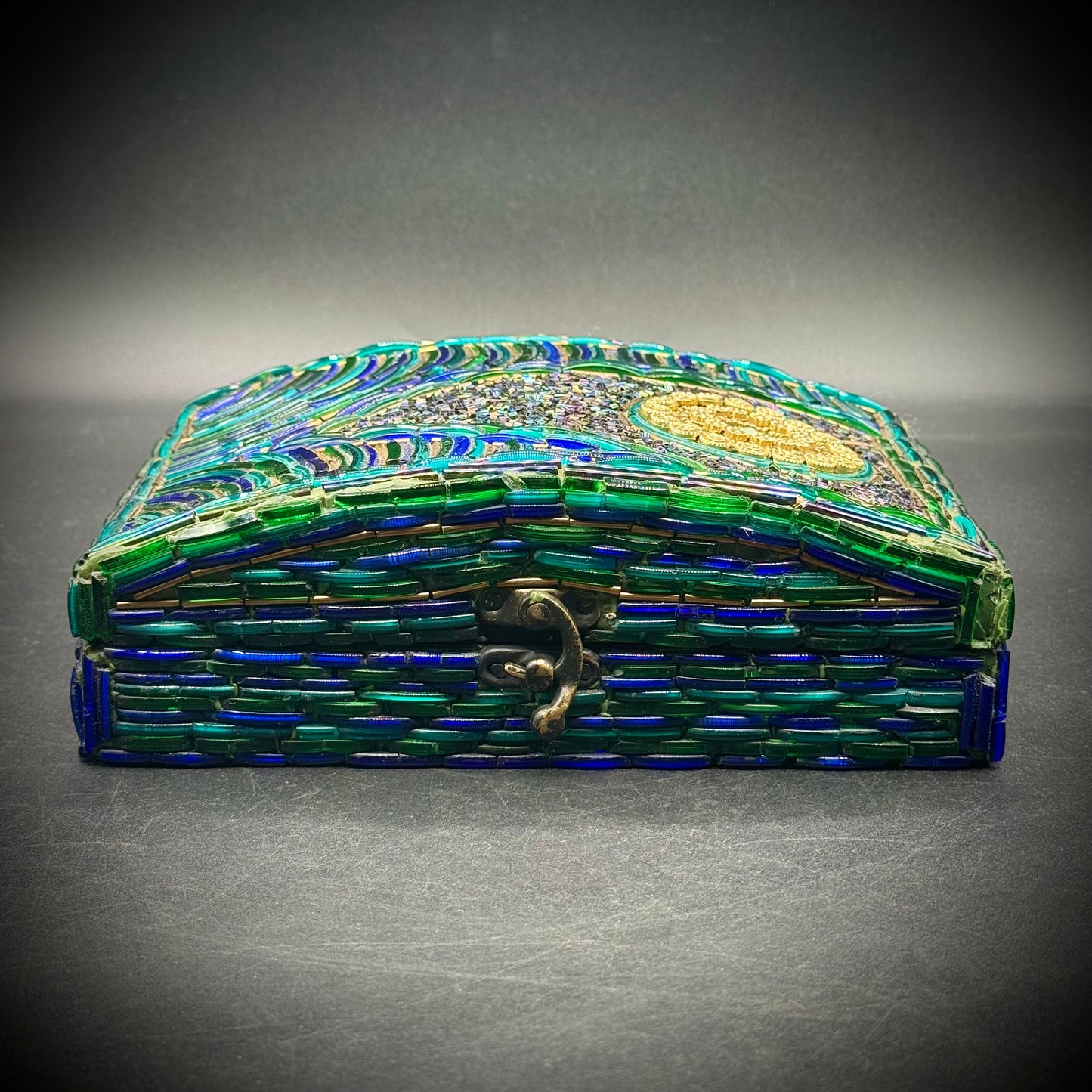 Colorful Beaded Box with Peacock Motif