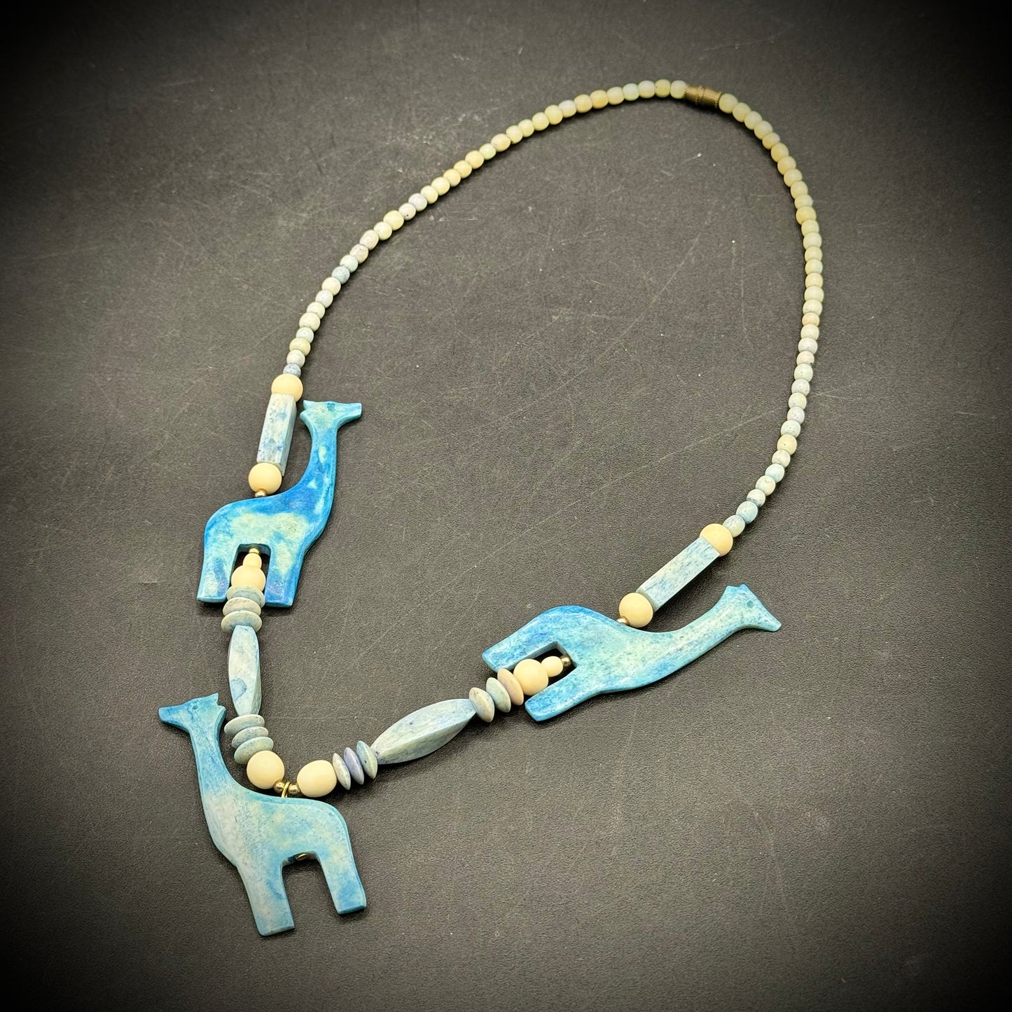 Incredible Blue Stone Necklace with Giraffe and Bead Motif