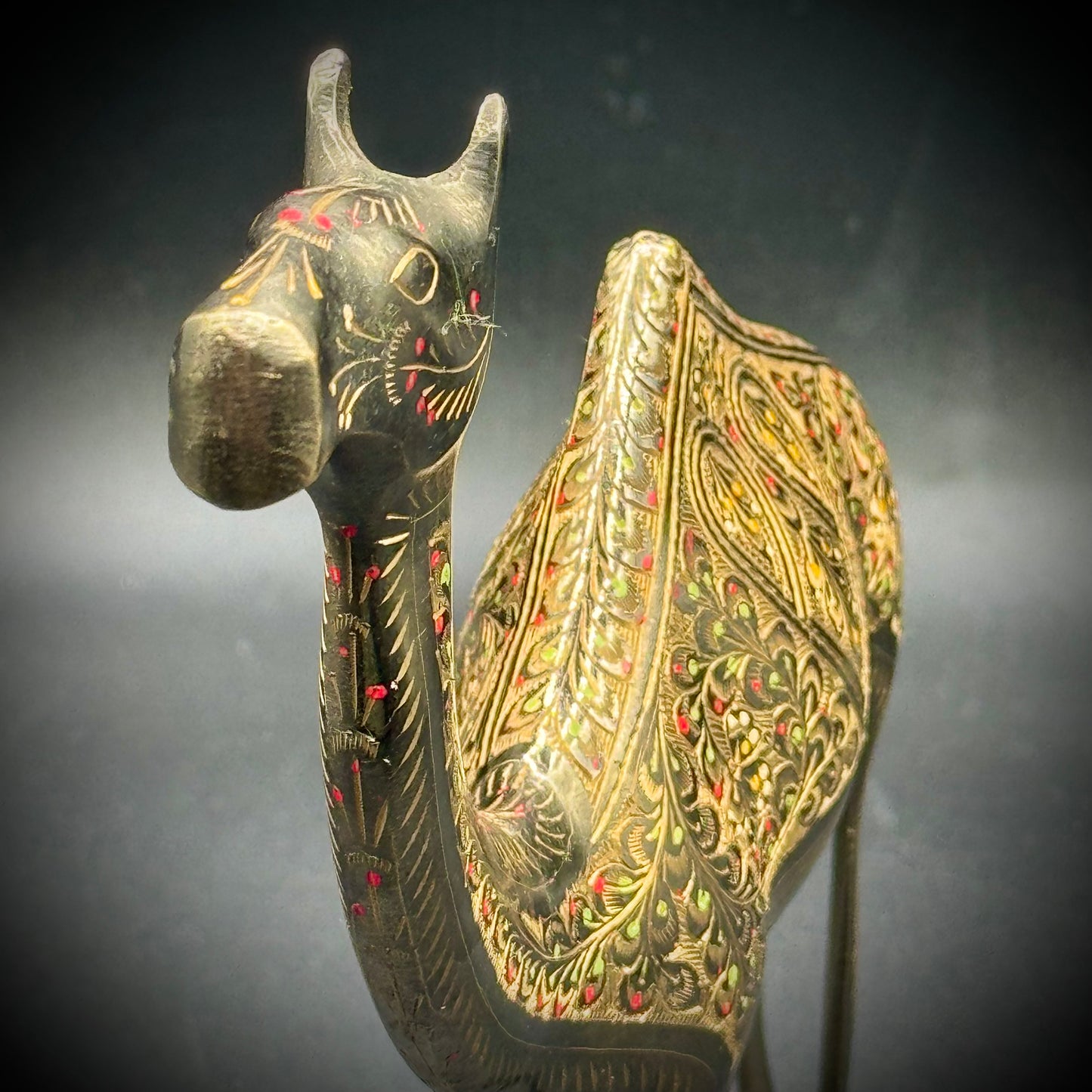 Vintage Egyptian Etched Brass Ornate Camel Figurine