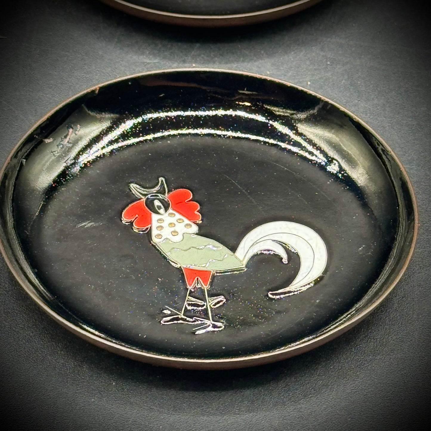 Set of 4 Vintage Metal & Enamel Germany Small Dishes