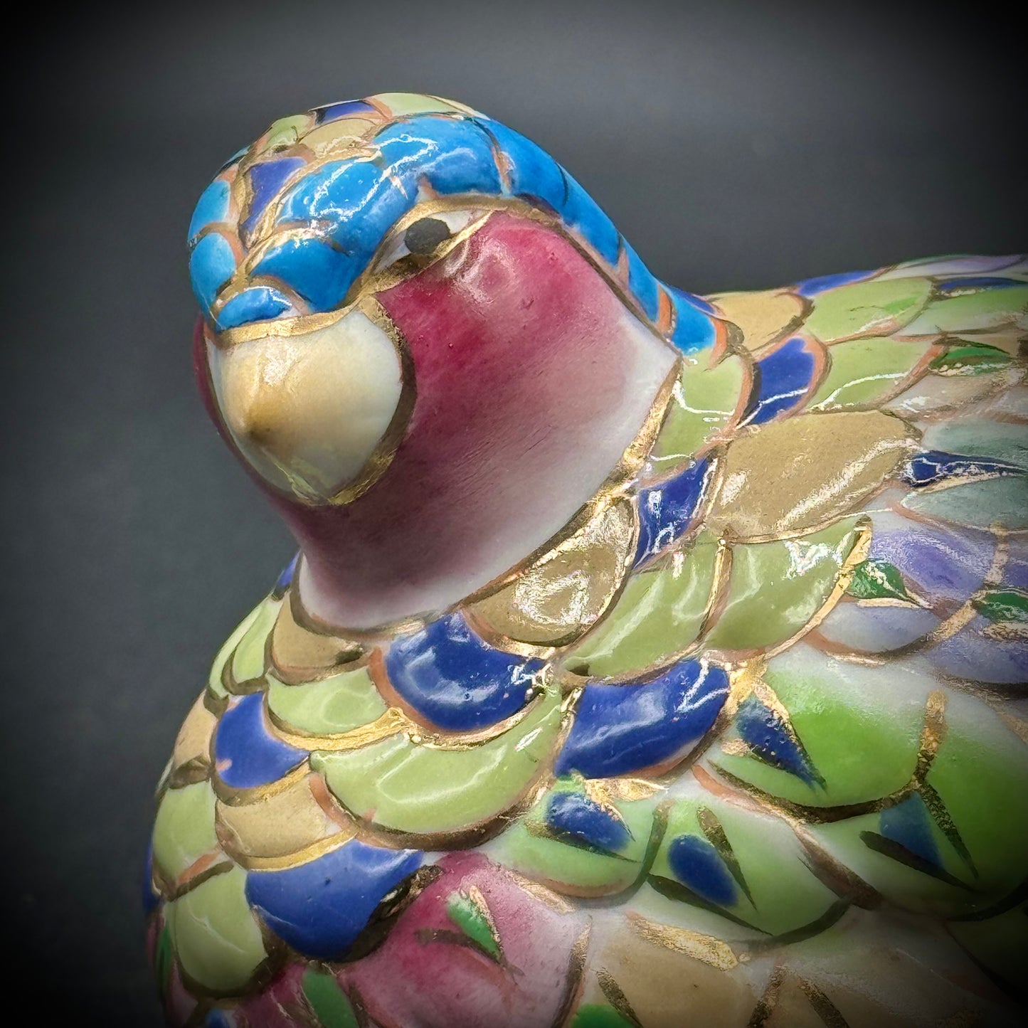 Colorful Ceramic Partridge/Quail with Gold Accents