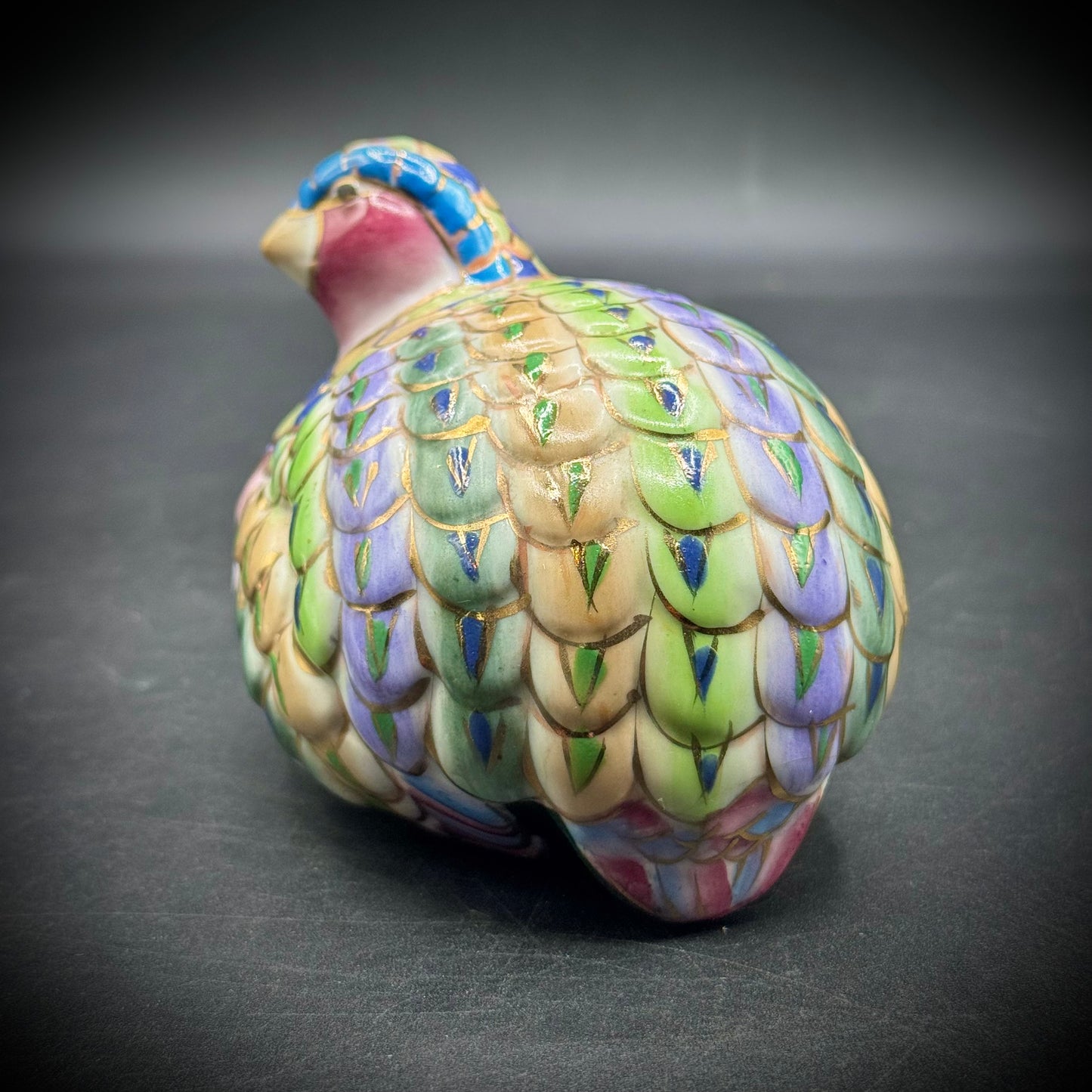 Colorful Ceramic Partridge/Quail with Gold Accents