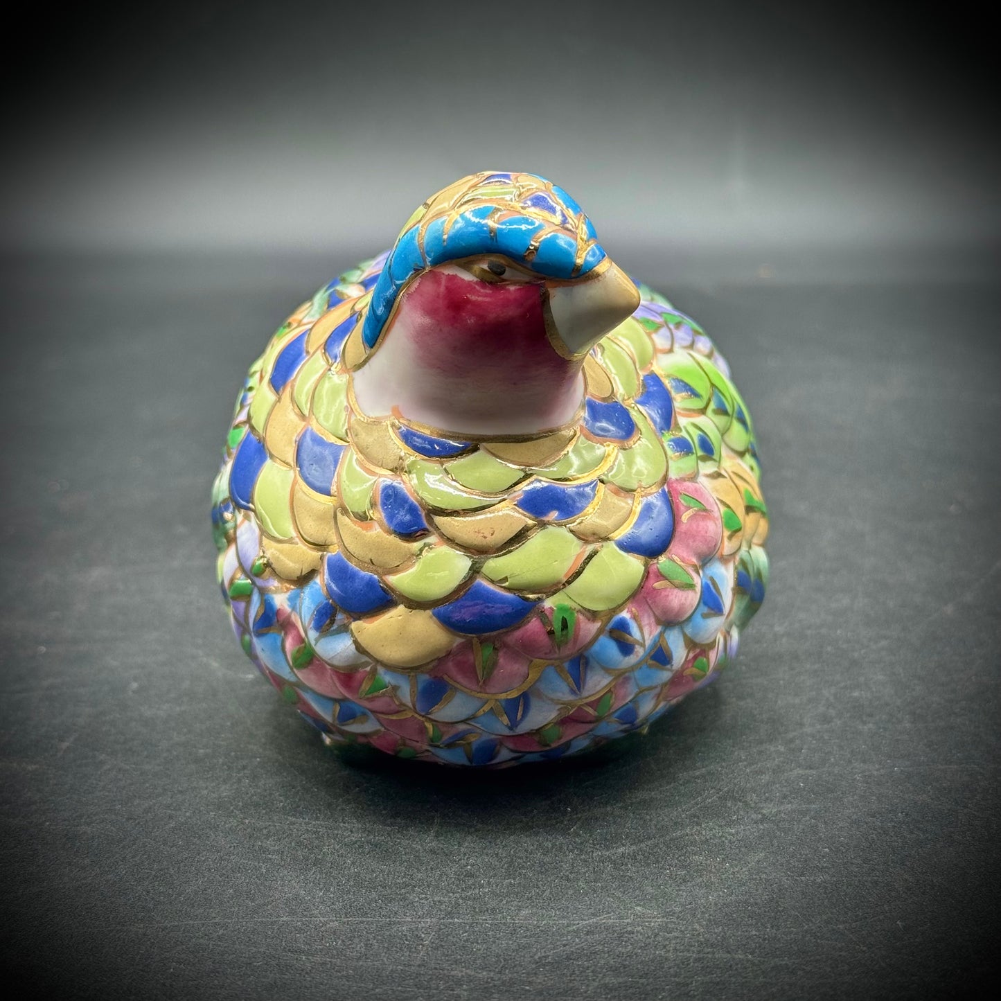 Colorful Ceramic Partridge/Quail with Gold Accents