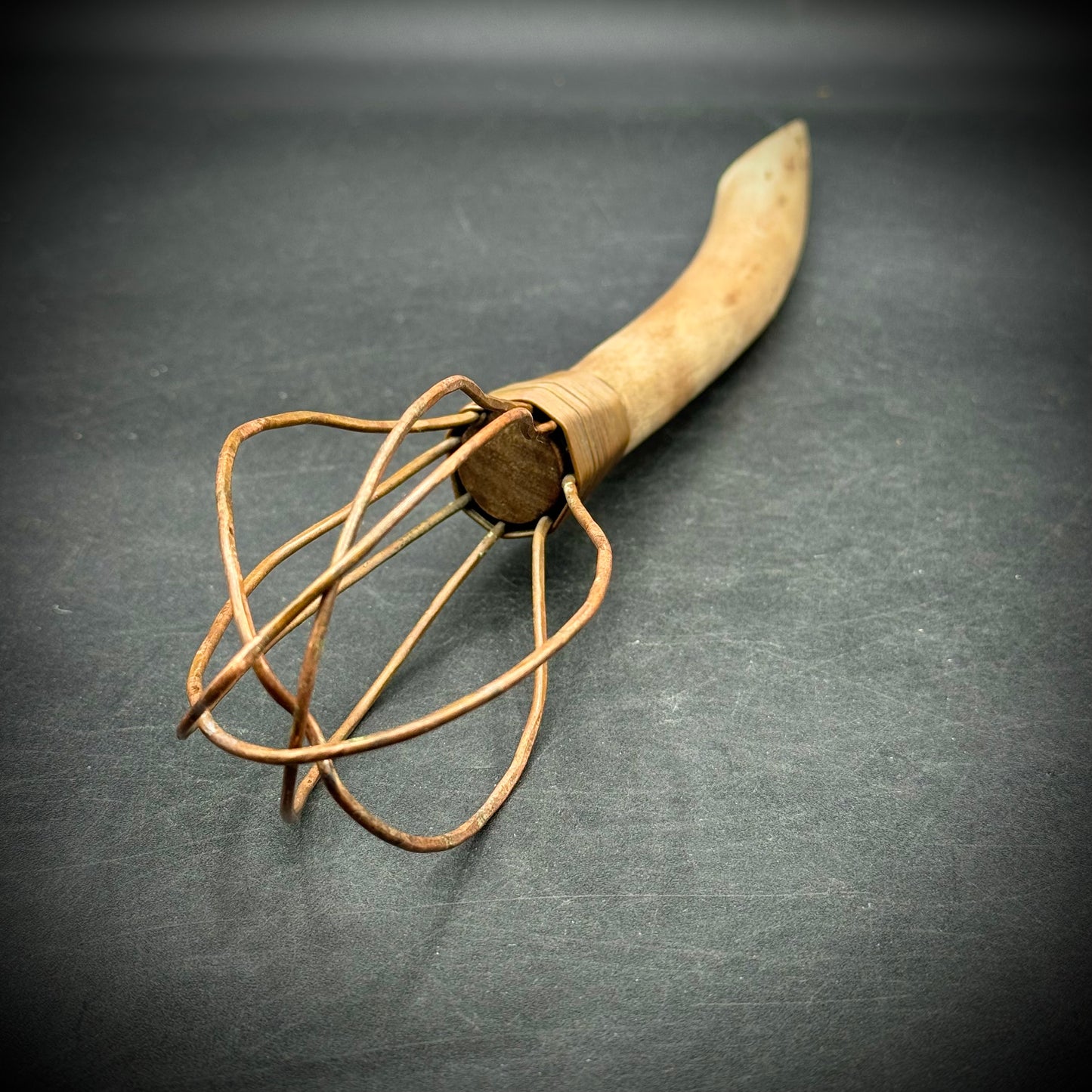 Antique Copper & Wood Whisk