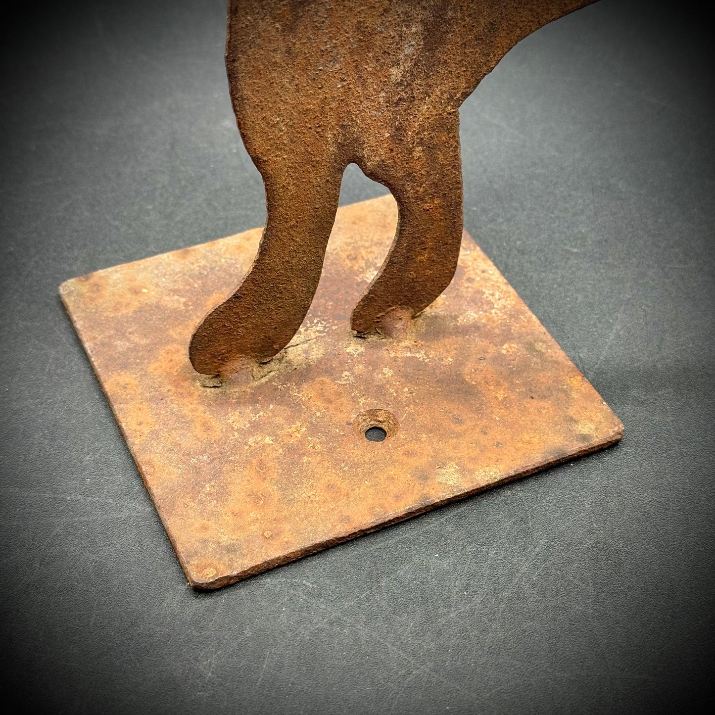 Rustic Primitive Metal Cat w/Hanging Fish