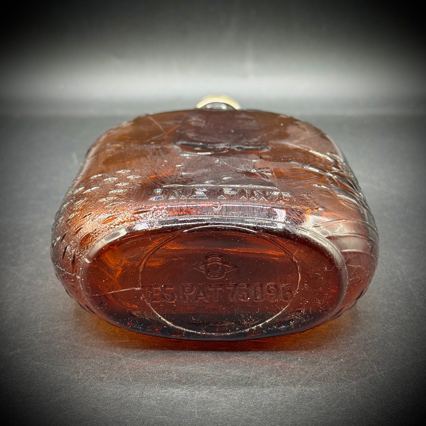 Vintage Amber Colonial Motif Glass Whiskey Bottle
