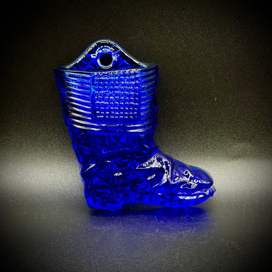 Vintage Cobalt Blue Glass Boot Wall Pocket