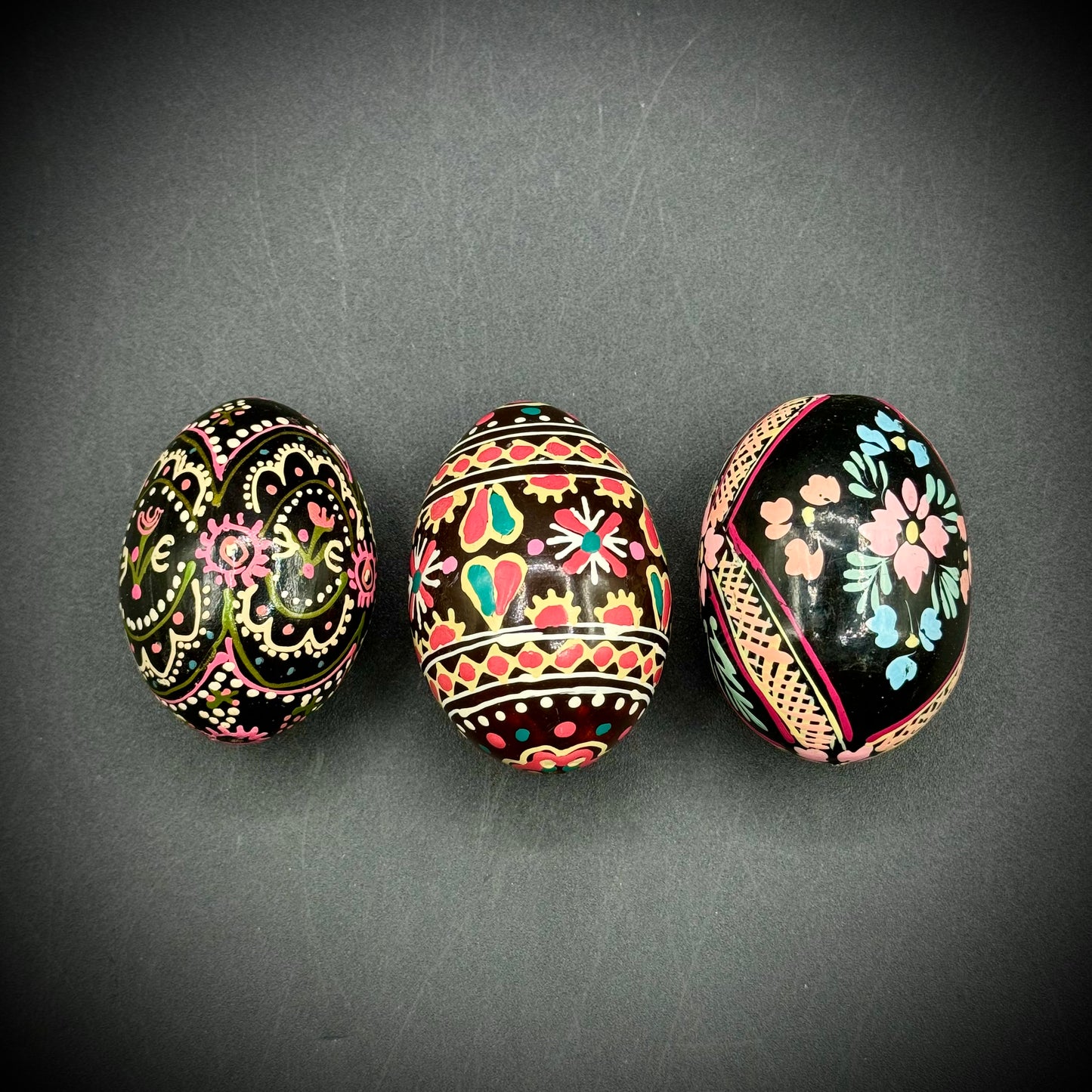 Three Vintage Hand Painted Eggs