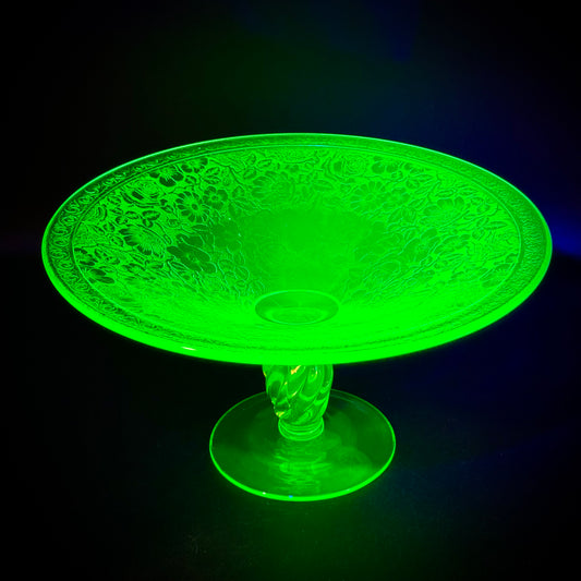 Vintage Fostoria Green Paradise Uranium Glass Compote