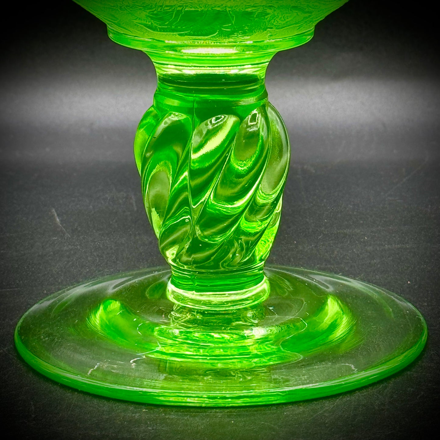 Vintage Fostoria Green Paradise Uranium Glass Compote