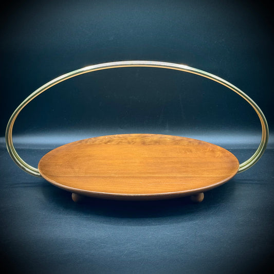 Stunning MCM Rothschild Wood & Metal Handled Platter with Original Tag