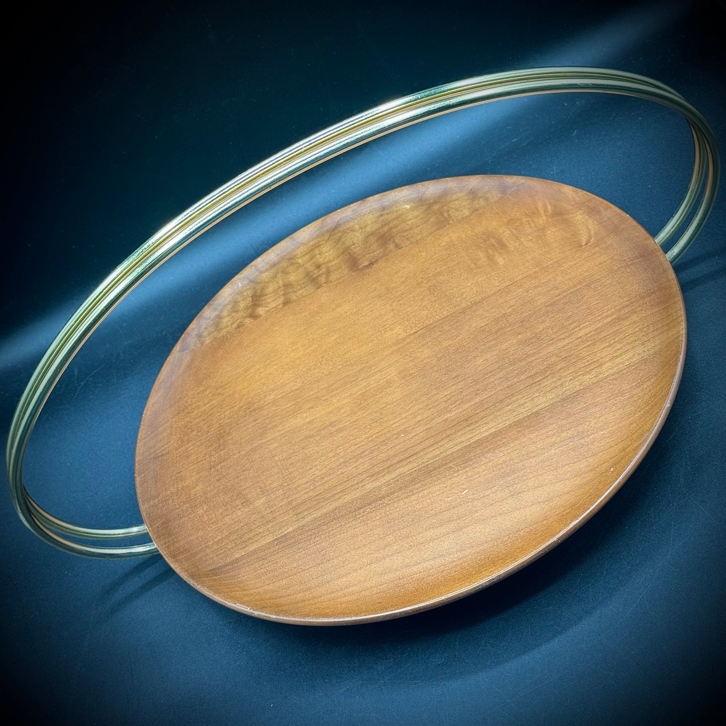 Stunning MCM Rothschild Wood & Metal Handled Platter with Original Tag