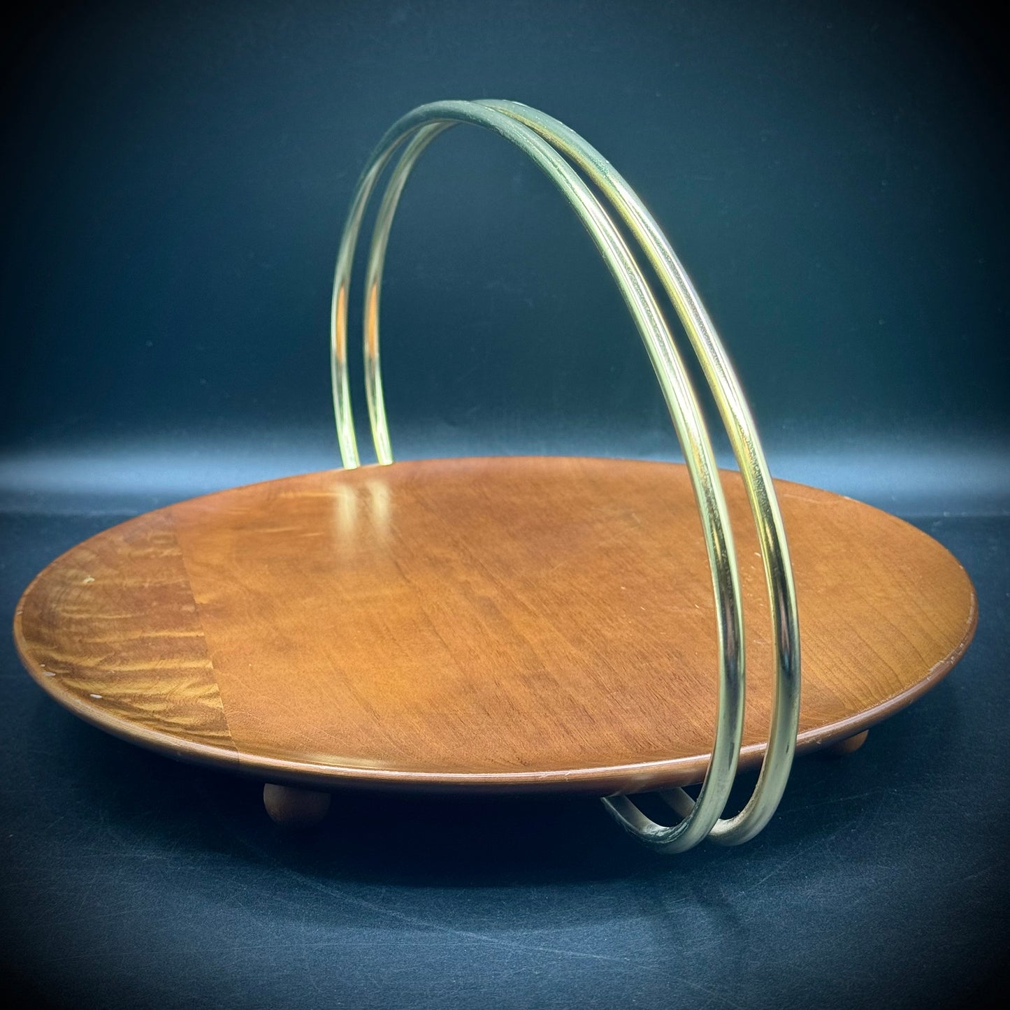 Stunning MCM Rothschild Wood & Metal Handled Platter with Original Tag