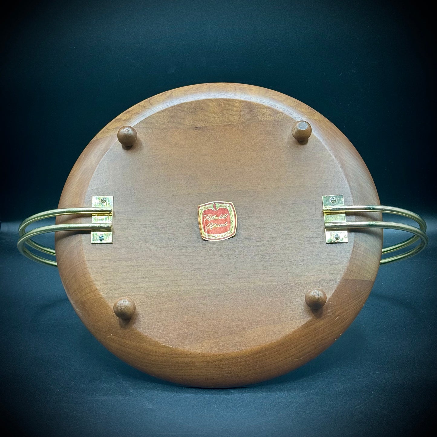 Stunning MCM Rothschild Wood & Metal Handled Platter with Original Tag