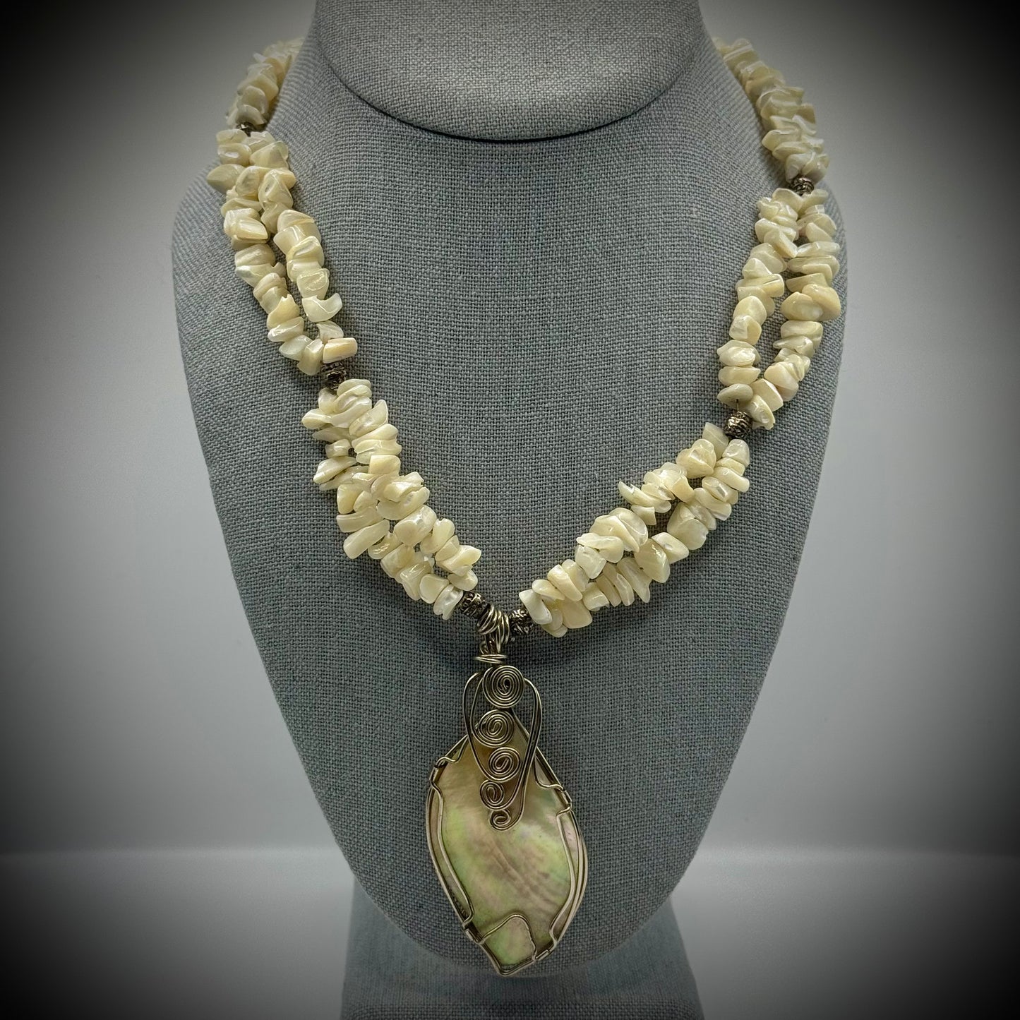 Mother of Pearl and Abalone Double Strand Pendant Necklace